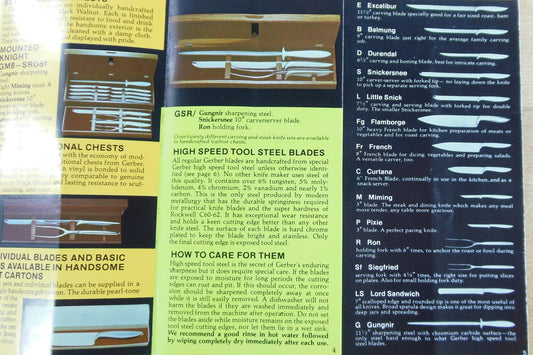 Gerber Legendary Blades Kitchen Knife Types 1975 Brochure