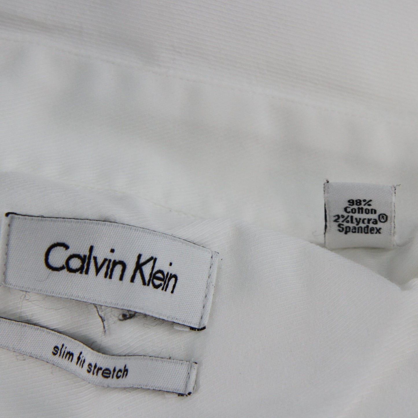 Pair Calvin Klein Mens SlimFit Stretch White Cotton/Spandex Dress Shirt 17 34/35