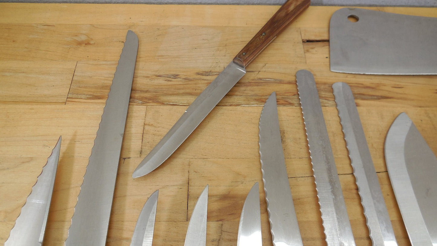 22 Lot Vtg. Wood Handle Kitchen Chef Knives Ekco Hanford Robeson Chicago Giesser