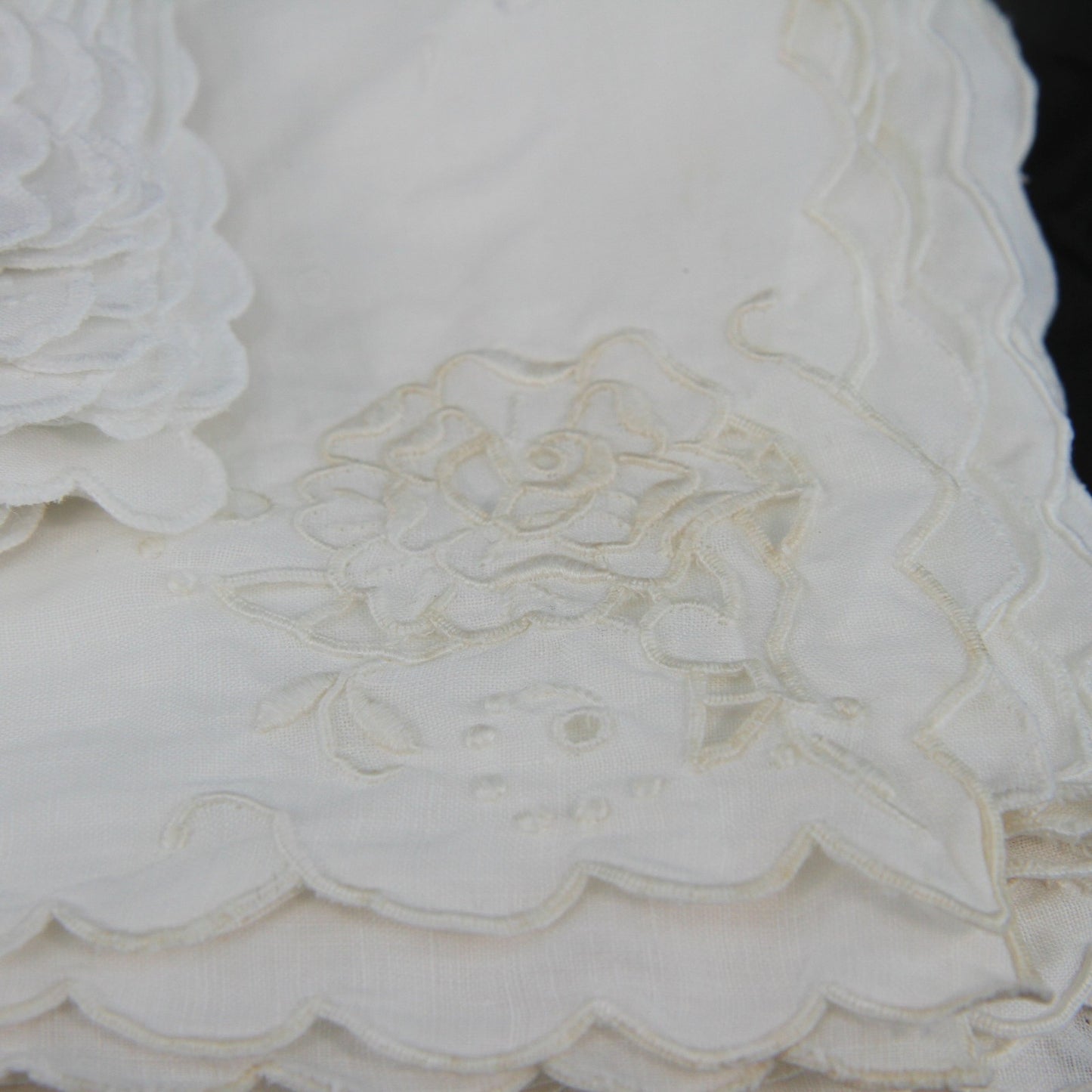 Vintage Two Sets Lunch Napkins Roses Butterfly Cut Work 19 Pieces