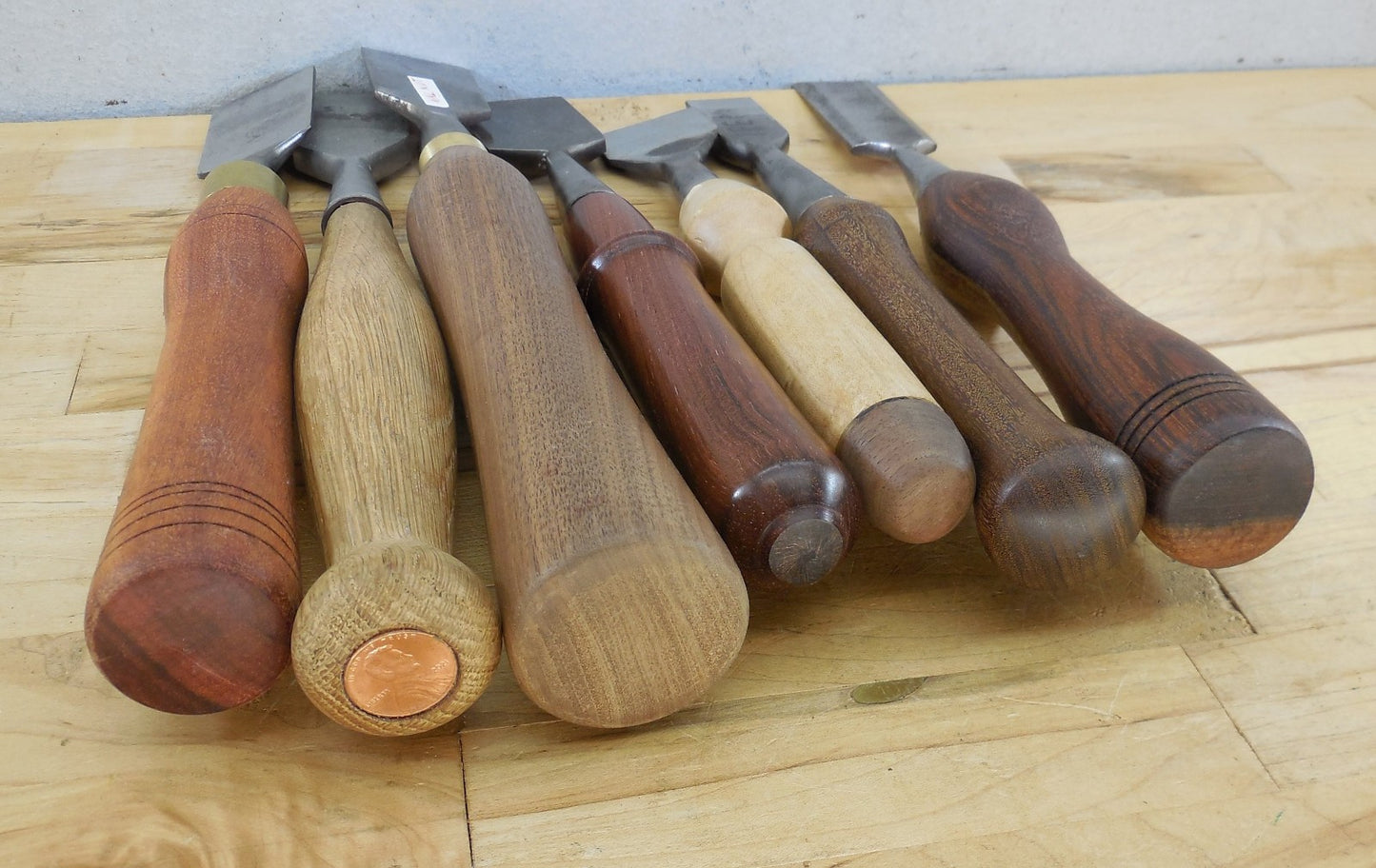 Estate Vtg. 7 Lot Wood Chisels 1" 1-1/4" 1-1/2" Custom Steve Wus Wood Handles