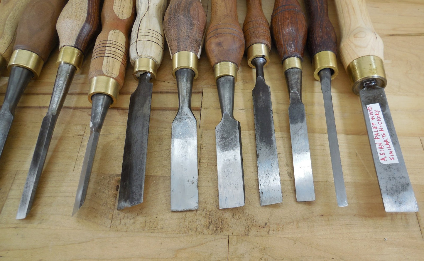 Estate 15 Vtg. Lot Tang Wood Chisels Bench With Custom Steve Wus Wood Handles