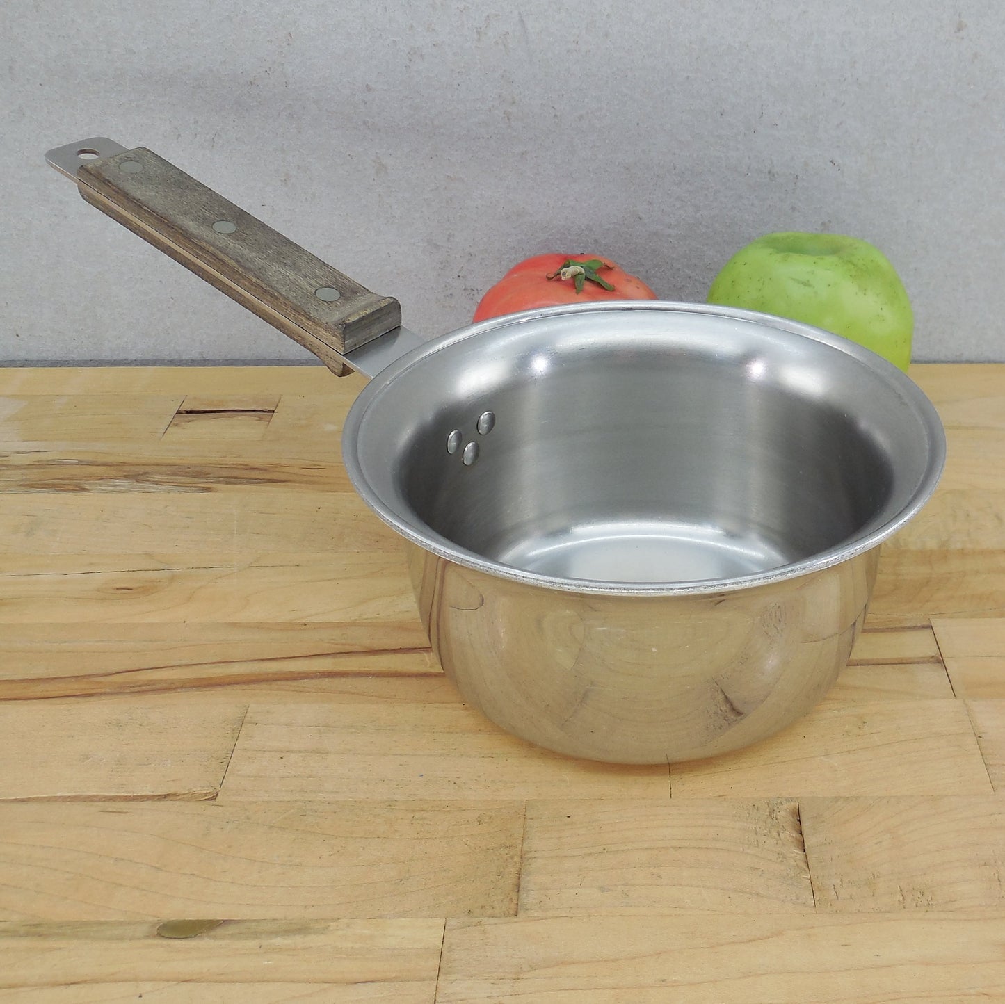 Farberware 1970's Advantage Stainless Tri-Ply 1 Quart Saucepan Birch Handle Vintage