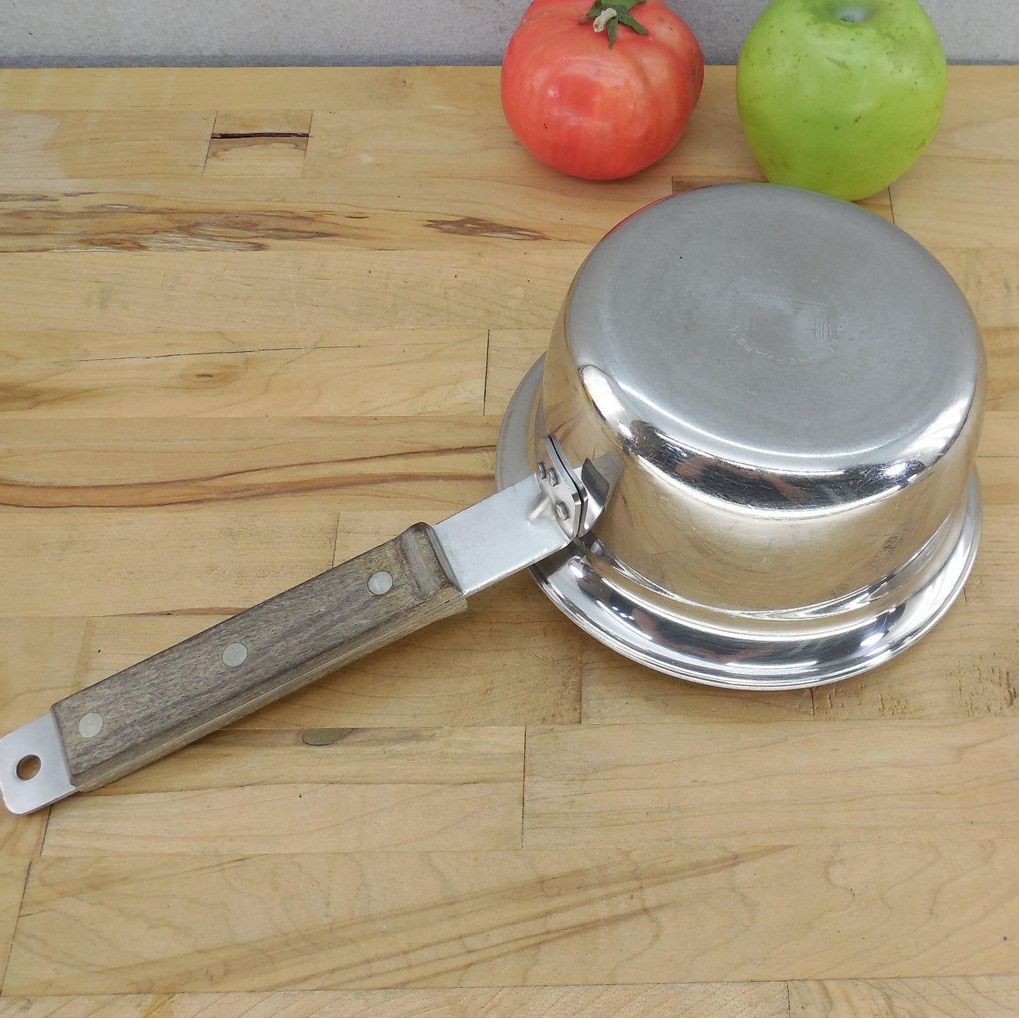 Farberware 1970's Advantage Stainless Tri-Ply 1 Quart Saucepan Birch Handle Vintage