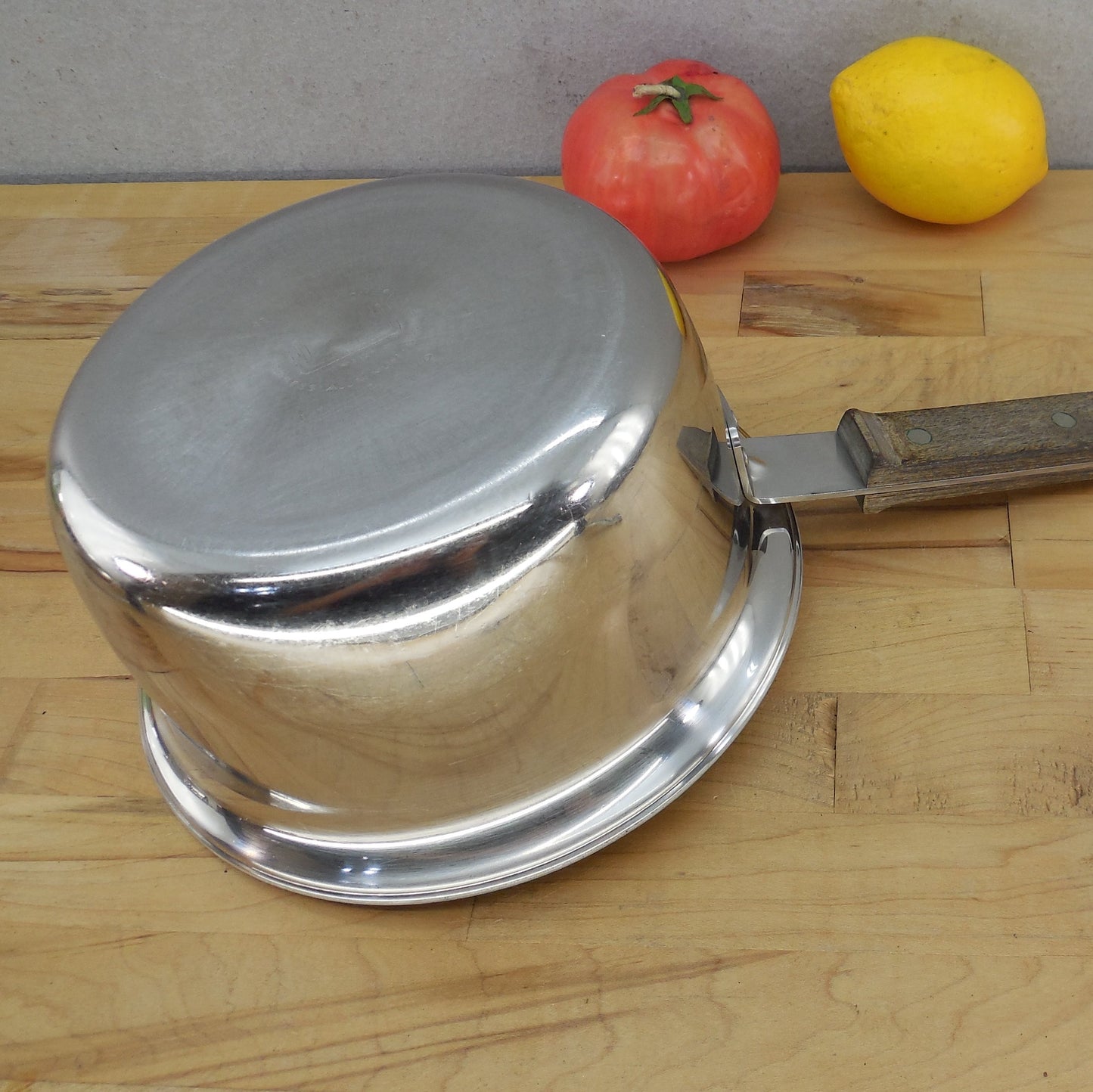 Farberware 1970's Advantage Stainless Tri-Ply 2 Quart Saucepan Birch Handle used
