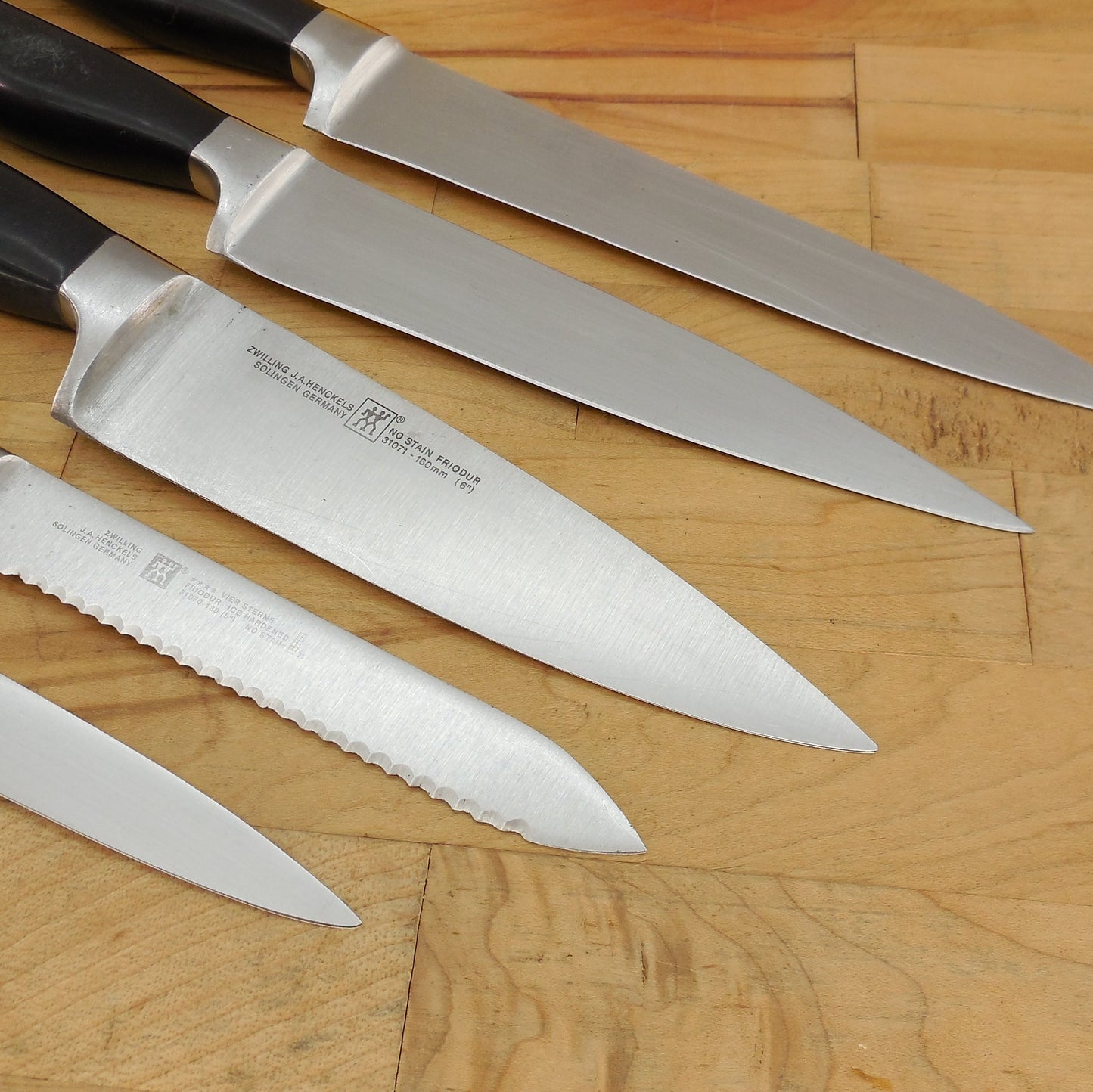 J.A. Henckels Solingen Germany 5 Knife Lot Chef Paring Slicing 31070 Series Vintage