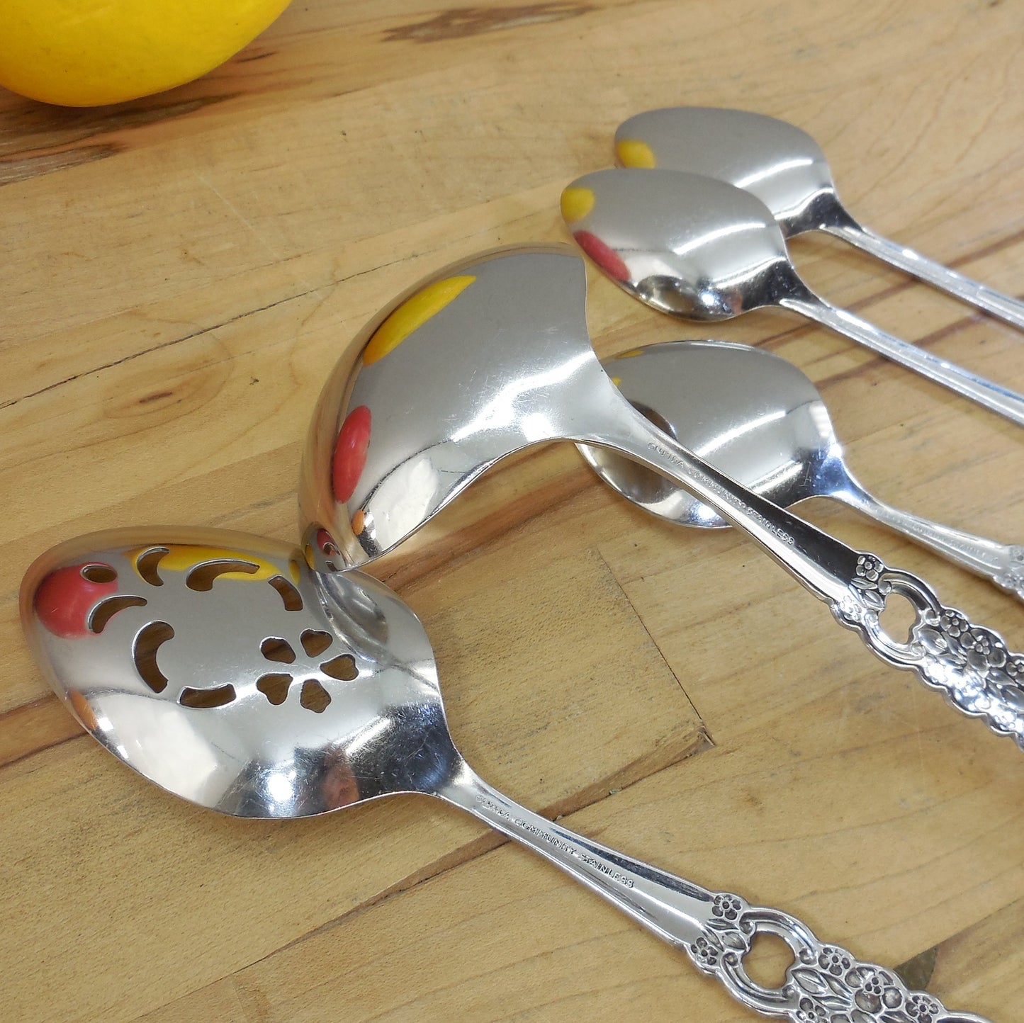 Oneida Community Stainless Viola-Voila 5 Lot Iced Tea Spoons Serving Ladle Sugar used