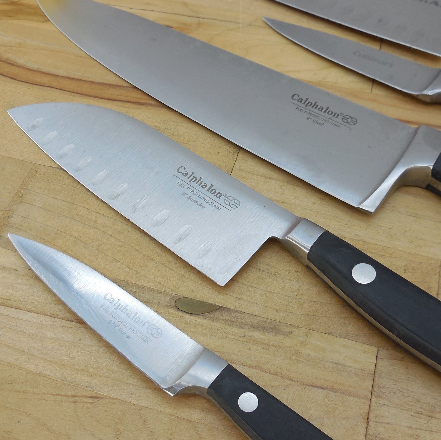 5 Lot Kitchen Knives Calphalon German Steel Cuisinart KitchenAid Chef Paring Used