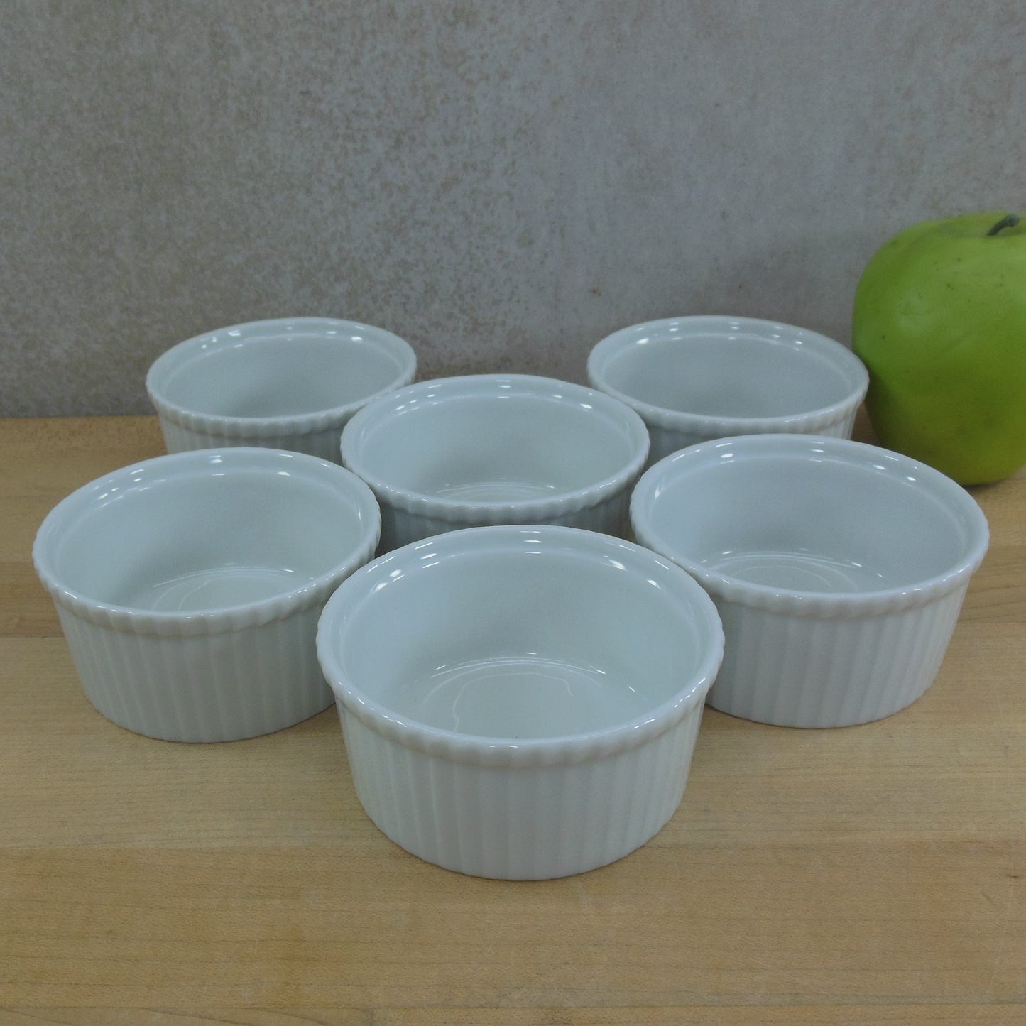 Apilco France Classic Whiteware Ribbed Large Ramekin 6 Set - Unused