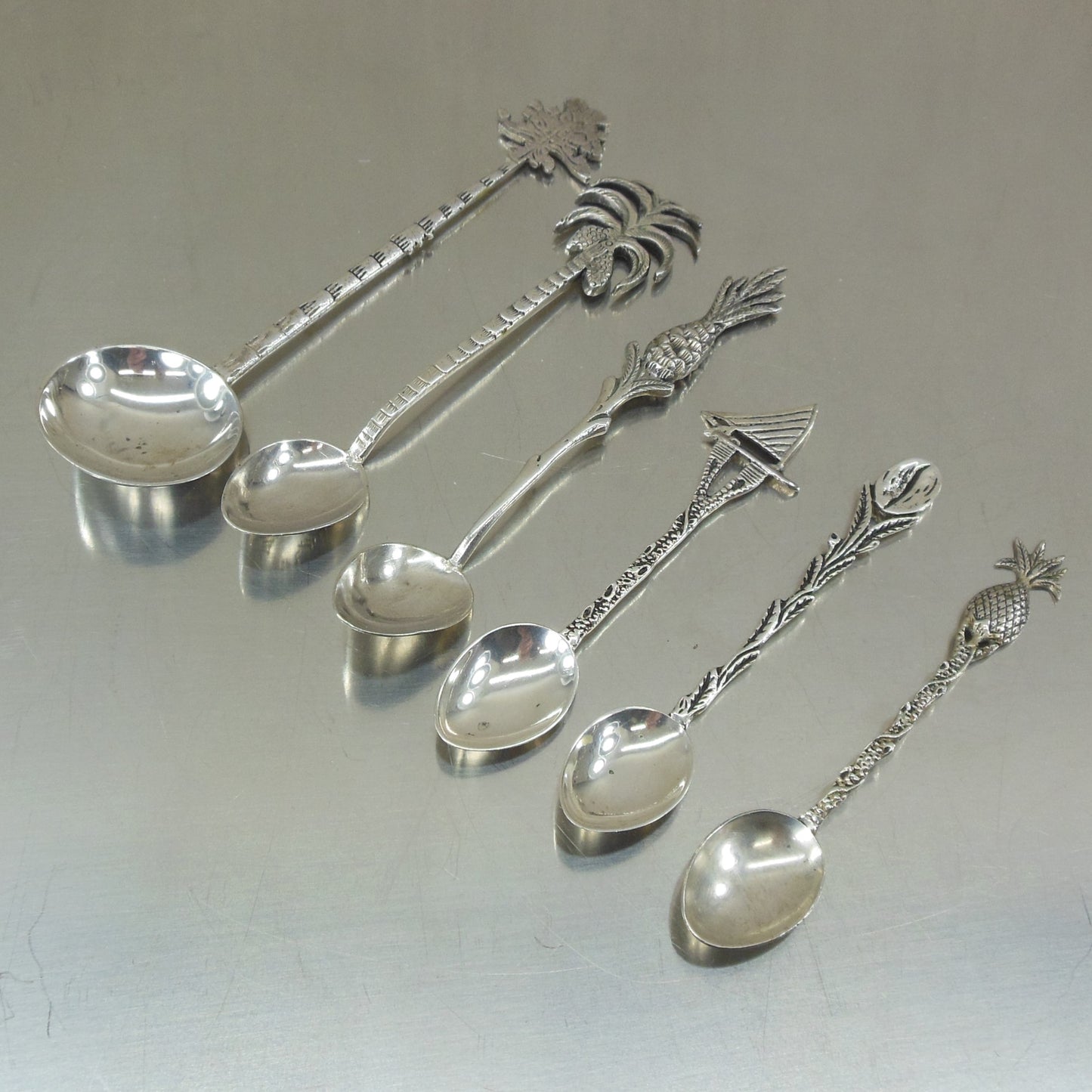 Estate 6 Lot 900 Silver Souvenir Spoons Caribbean Palm Pineapple Poker Club