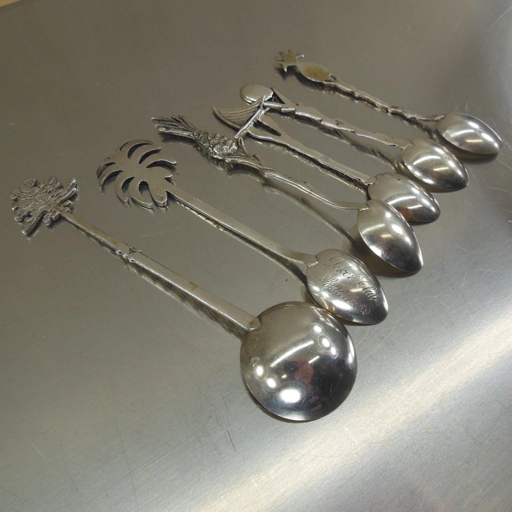 Estate 6 Lot 900 Silver Souvenir Spoons Caribbean Palm Pineapple Poker Club Sailboat