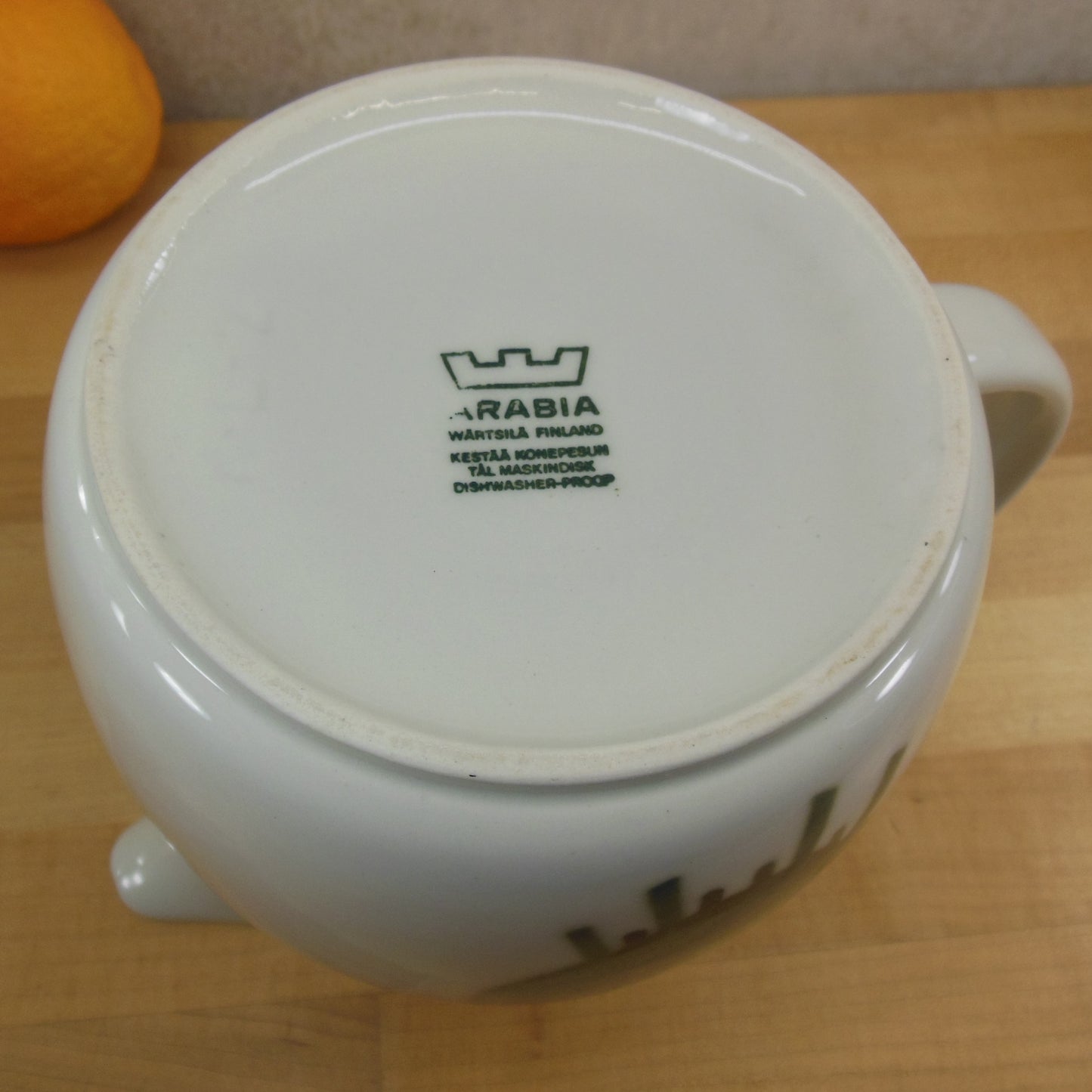 Arabia Finland Fra Franck Green Cow Pitcher 6.25" maker Mark