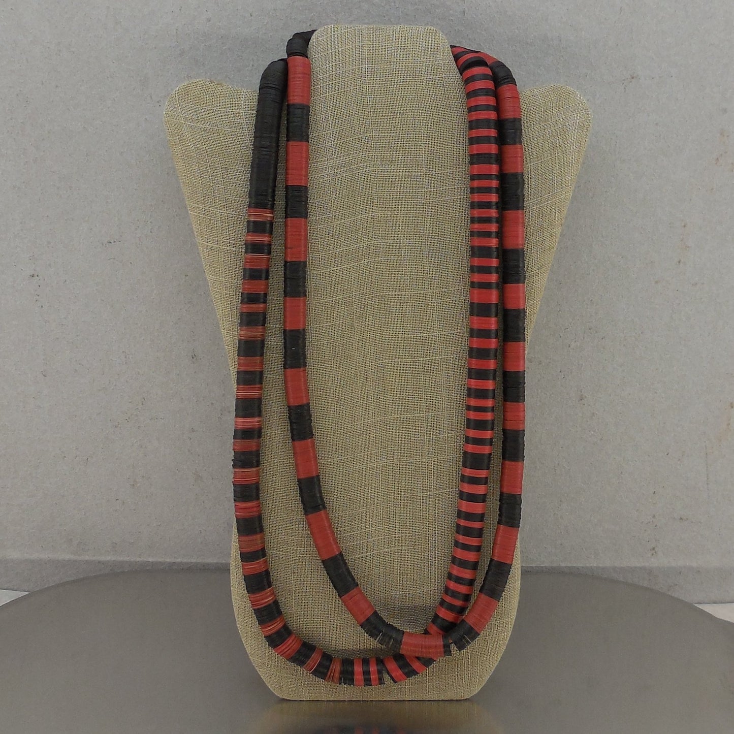 Two Strands Red Black Vinyl Vulcanite Heishi Disc Beads 11mm 15mm