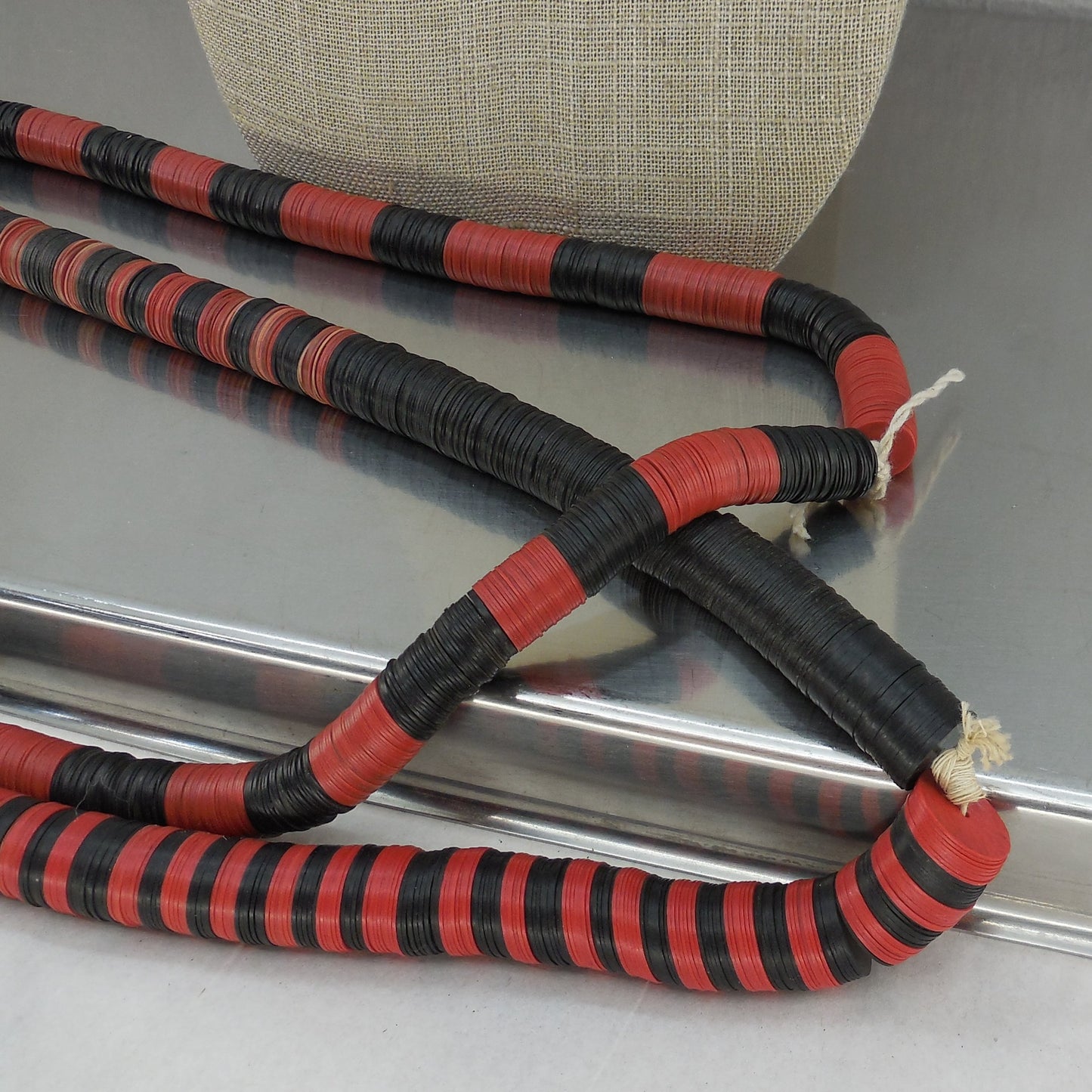 Two Strands Red Black Vinyl Vulcanite Heishi Disc Beads 11mm 15mm