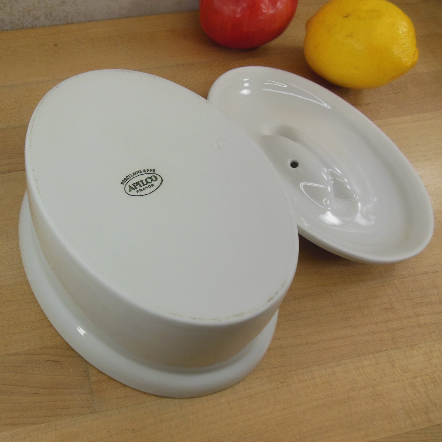 Apilco France Classic Whiteware Oval Covered Casserole #5 Signed