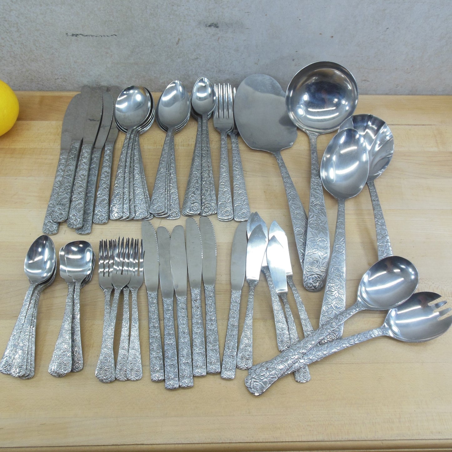 A.P.M. Elephant Mark Stainless Steel Flatware Roses Flowers Vintage