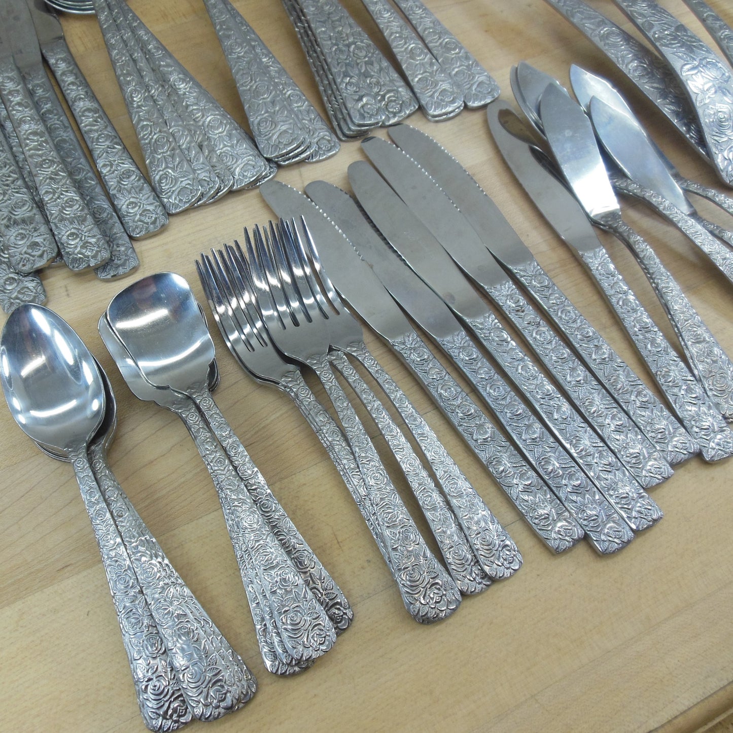 A.P.M. Elephant Mark Stainless Steel Flatware Roses Flowers Used