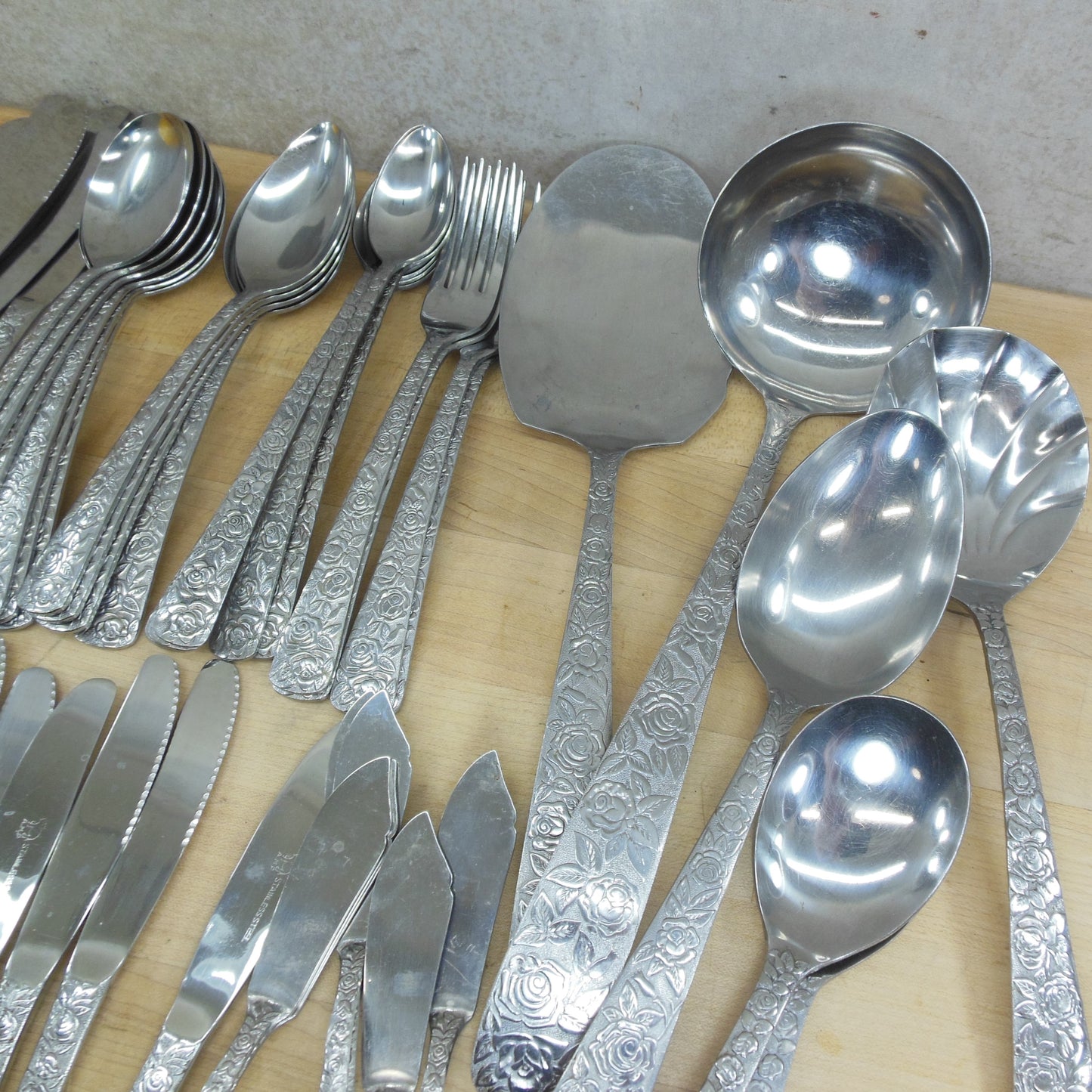 A.P.M. Elephant Mark Stainless Steel Flatware Roses Flowers Serving Pieces