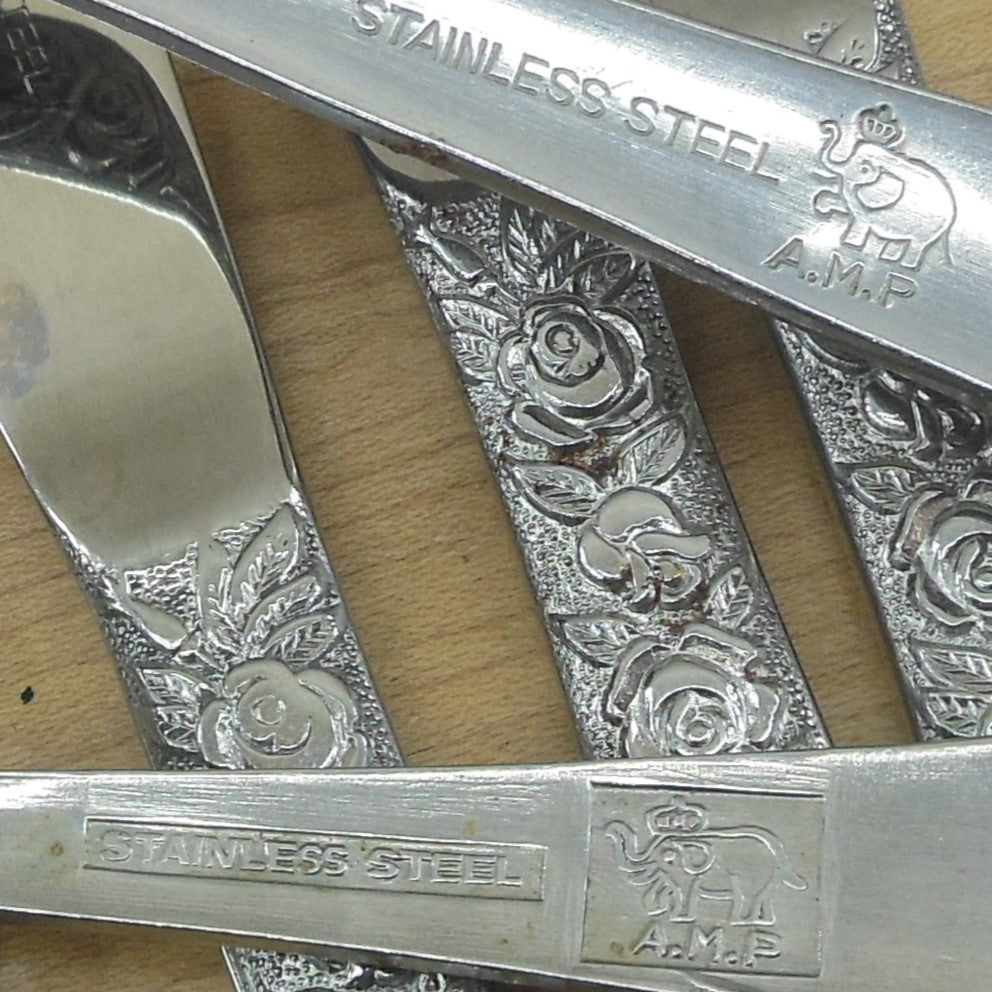 A.P.M. Elephant Mark Stainless Steel Flatware Roses Flowers Maker Mark