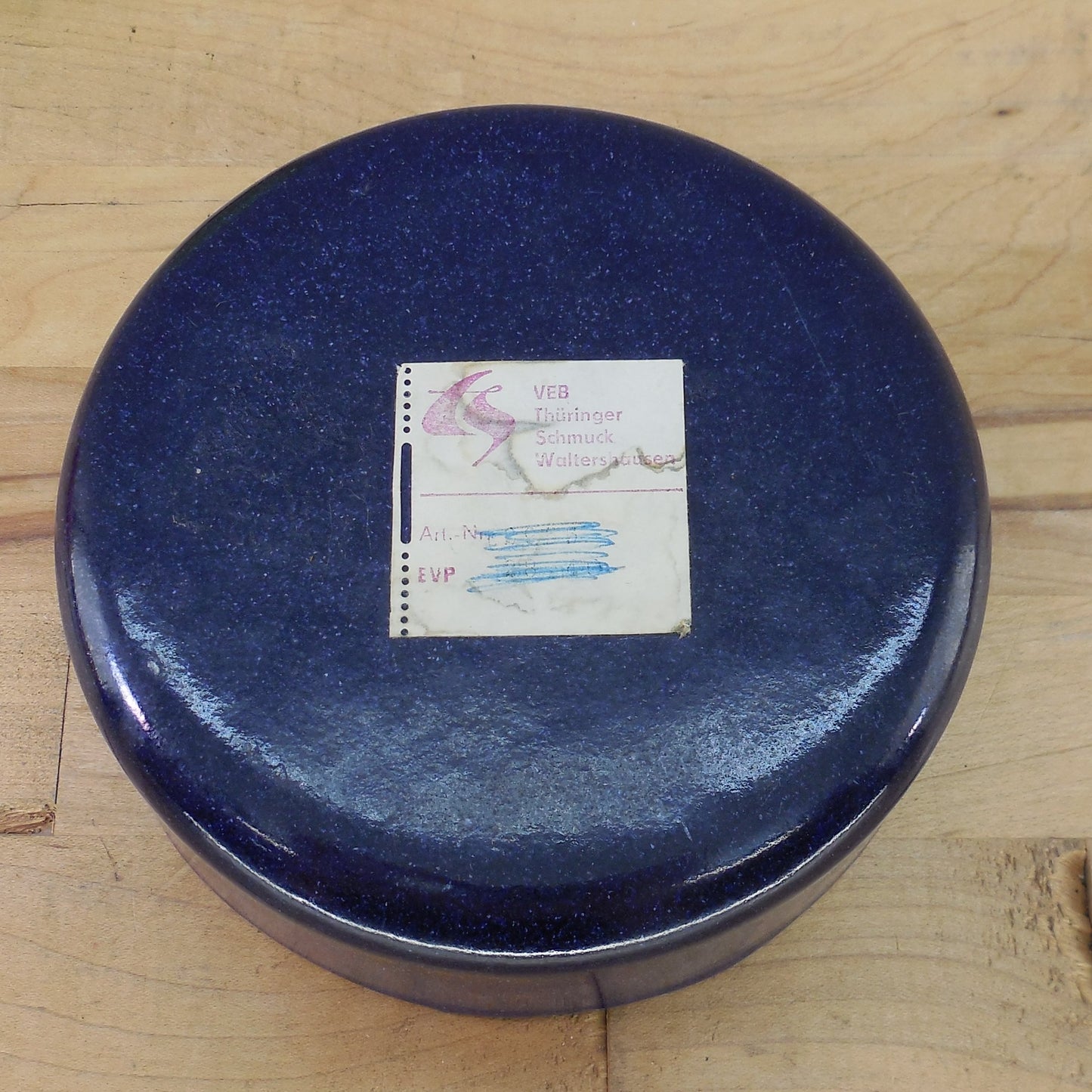 VEB Thuringian Jewelry Waltershausen Germany Blue Copper Enamel Dish Bowl MCM