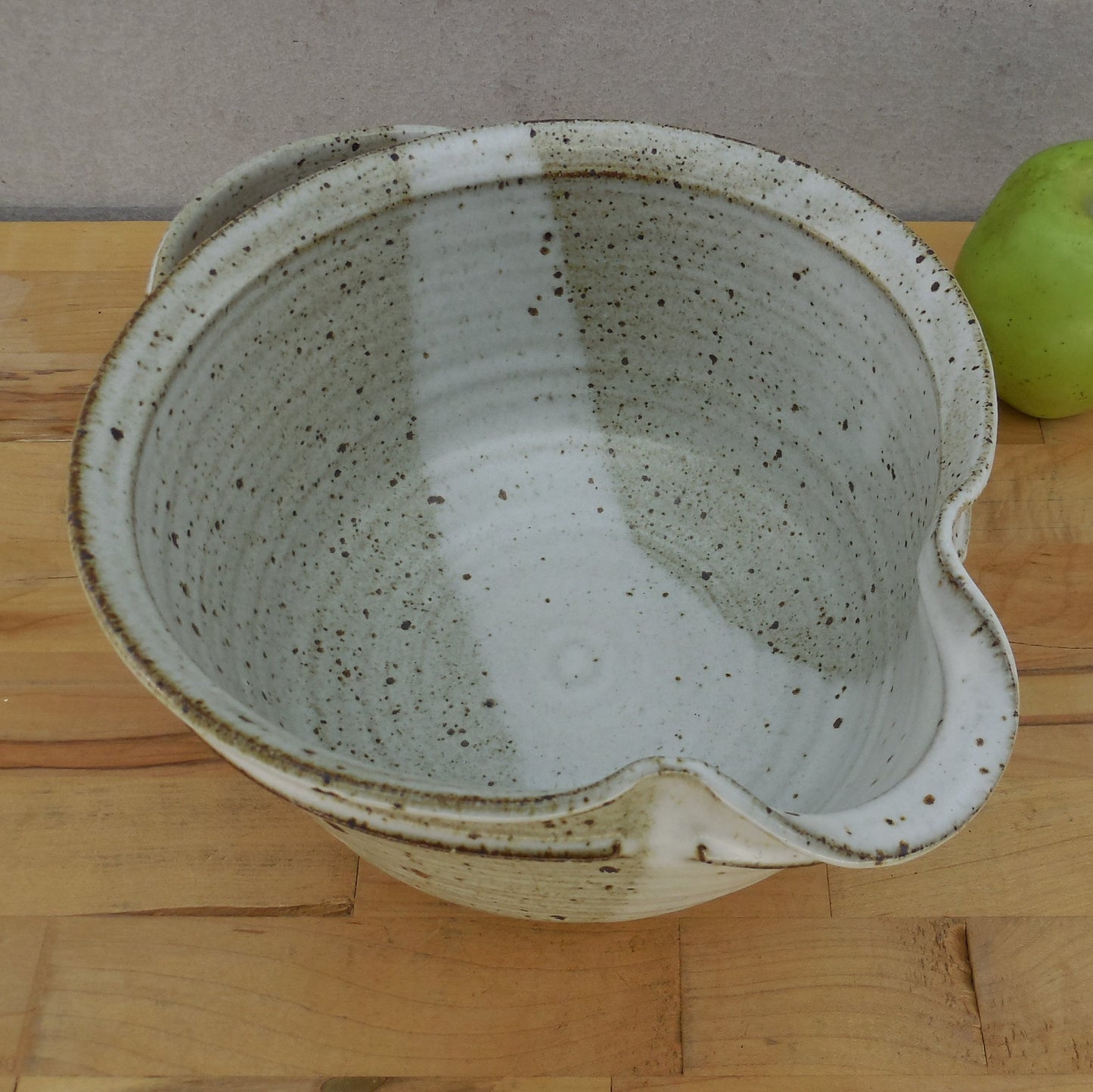 Signed Studio Pottery Batter Bowl Speckled Brown White Vintage