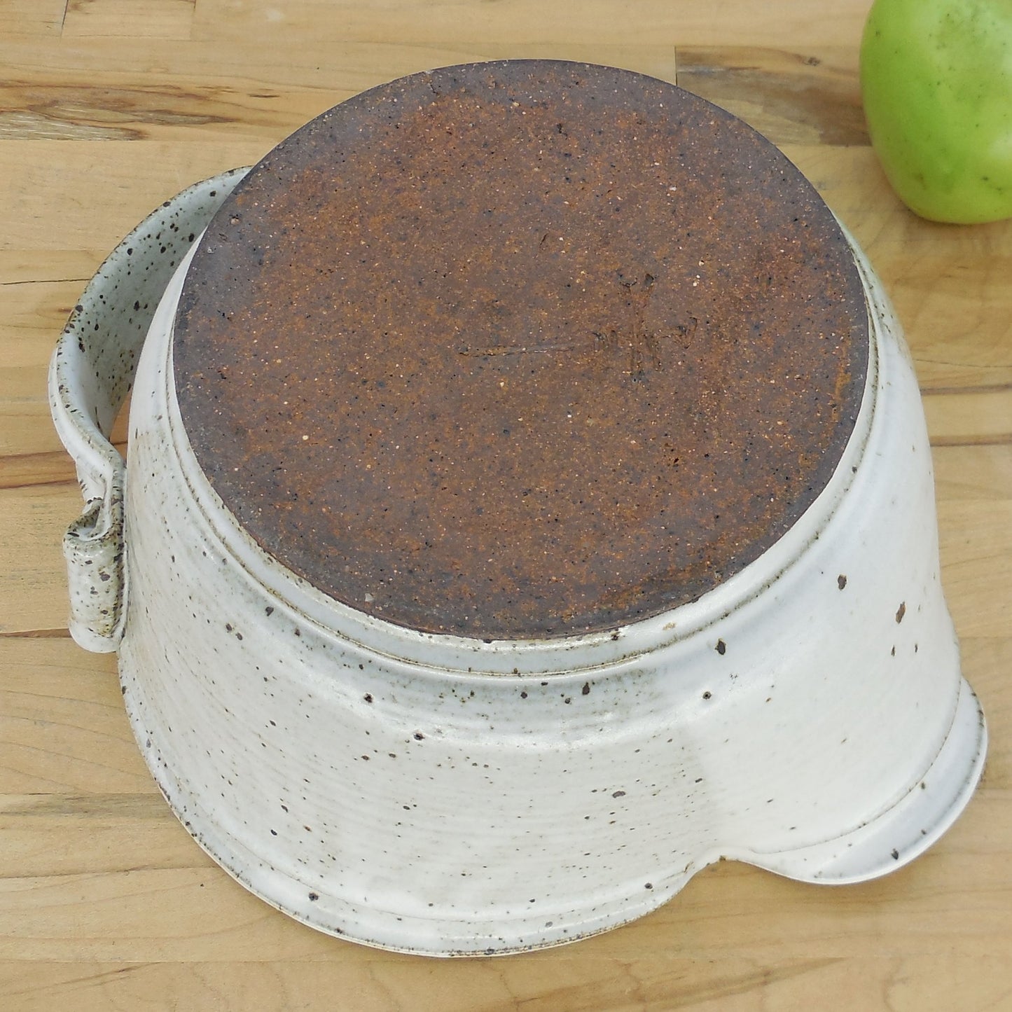 Signed Studio Pottery Batter Bowl Speckled Brown White Bottom