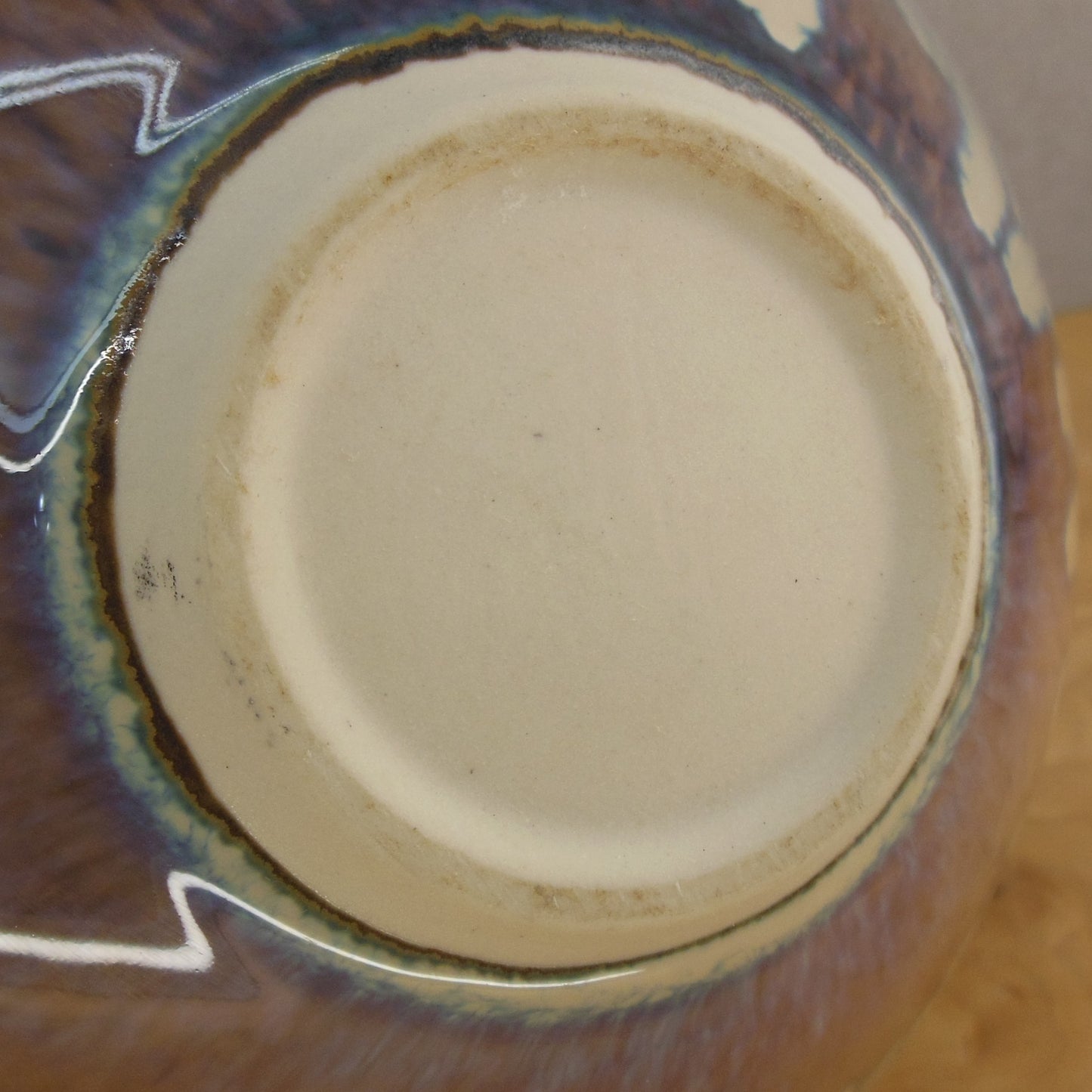 Bill Campbell Pottery Signed 10" Drip Glaze Bowl Tri-Point Lotus Bottom