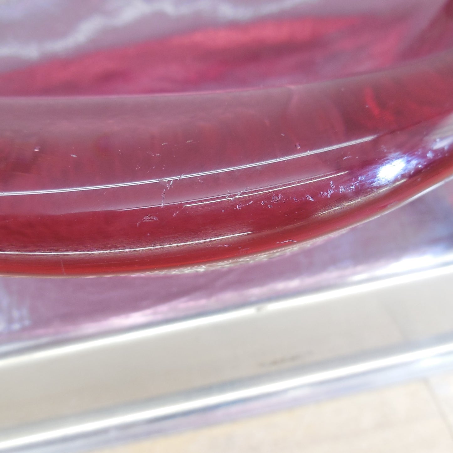 Blenko Glass Freeform Rose Cranberry Dish Ashtray Winslow Anderson Biomorphic Scratch