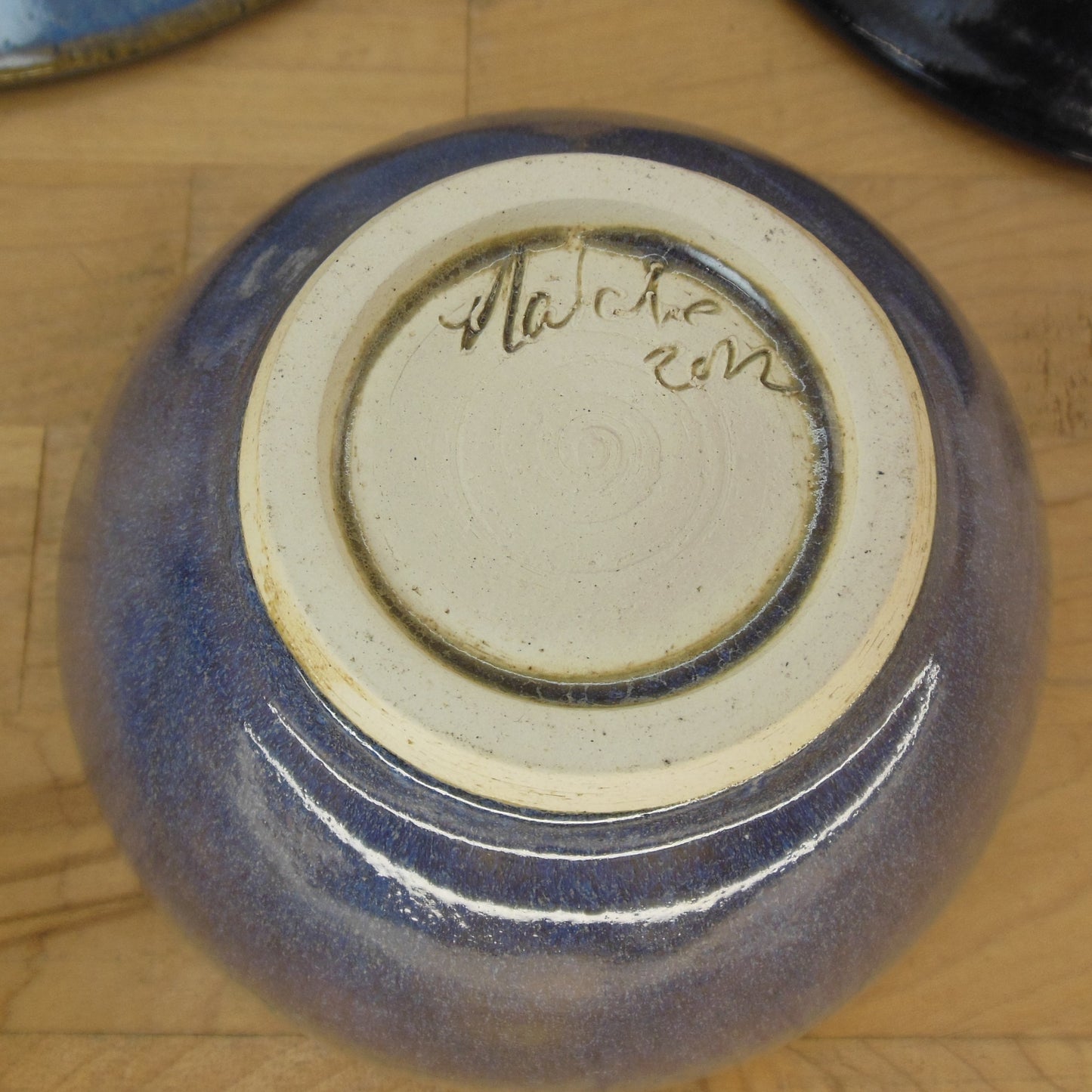 Lot 3 Different Maker Signed Studio Pottery Bowls Blue Glazes 5" 8" Unknown