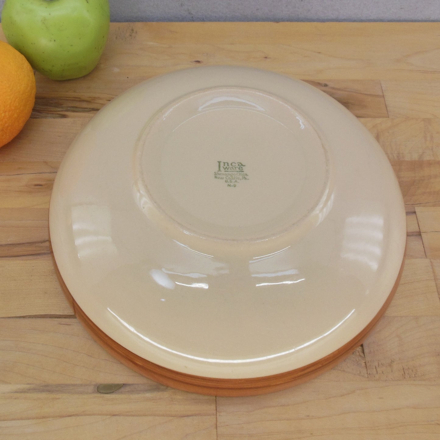 Shenango Pottery Inca Ware Brown Band Tan Serving Bowl Vintage