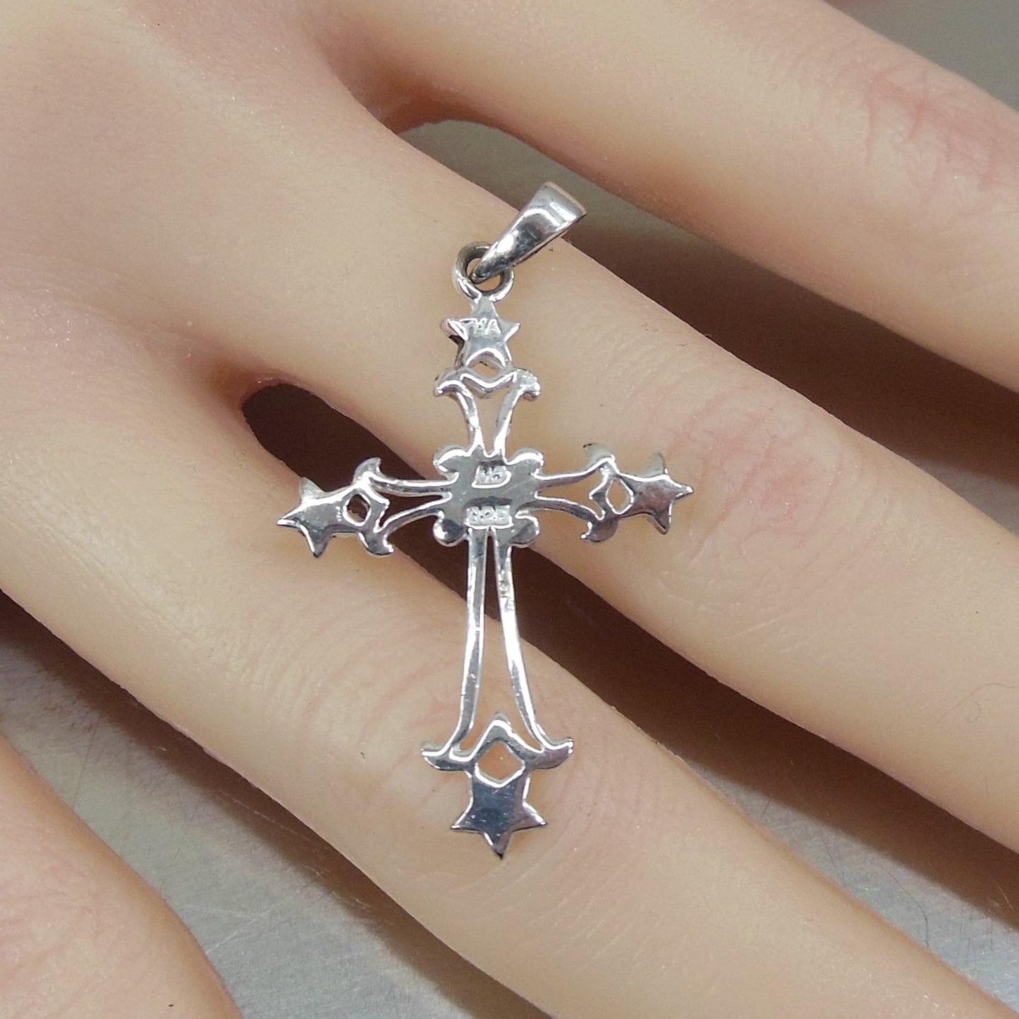 Sterling Silver Marcasite Crucifix Cross Pendant Thailand 1.25" Used
