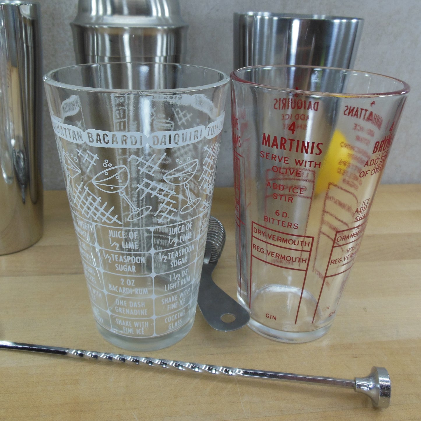 Federal Glass Boston Cocktail Shaker Estate Lot Red White Recipes used