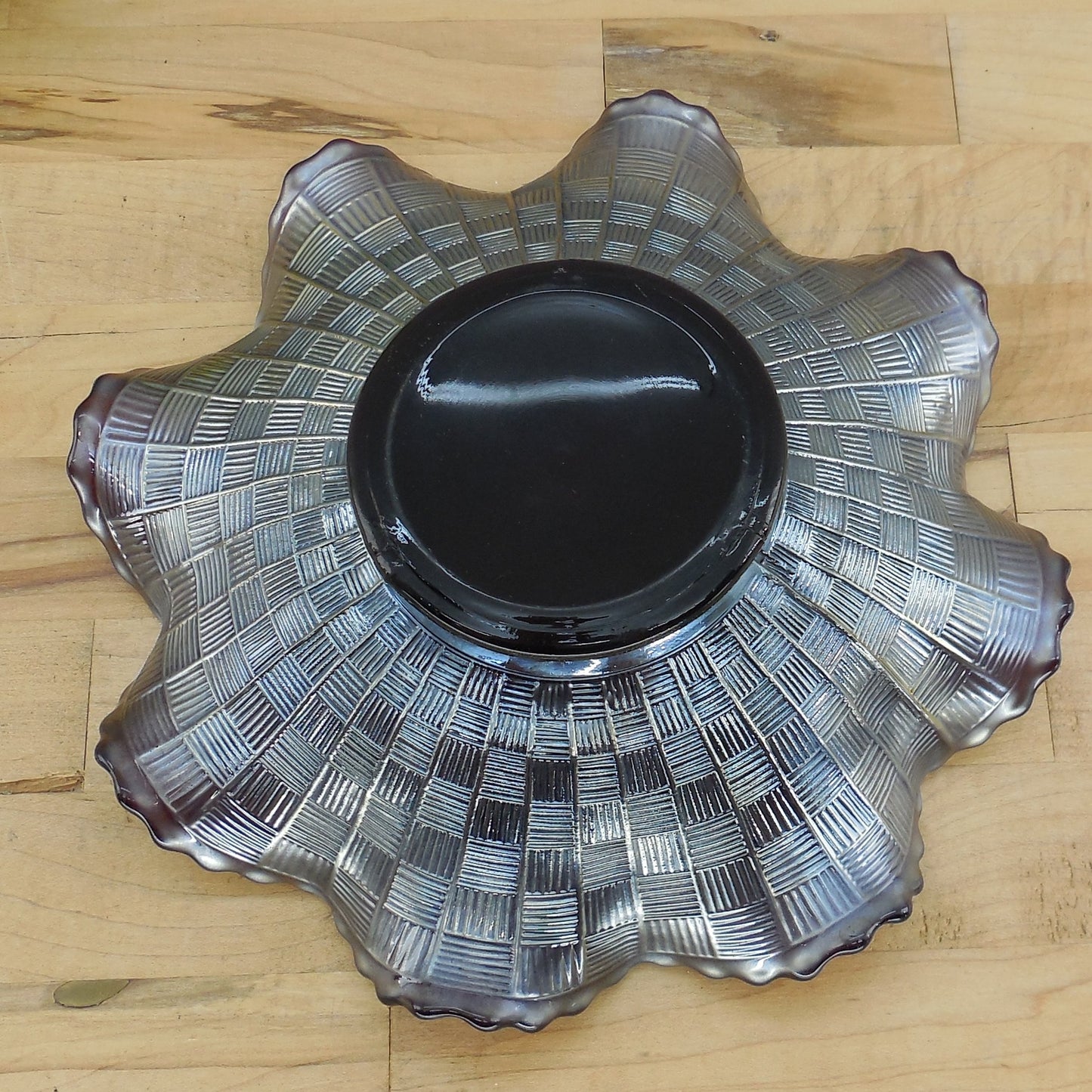 Northwood Amethyst Carnival Glass Three Fruits Cherries Dish Bowl Bottom View