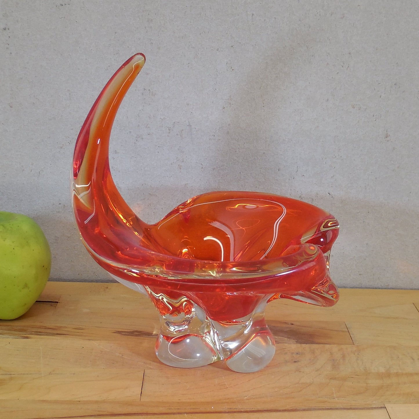 Chalet Canada Art Glass Cigar Ashtray Persimmon Orange Handle MCM Vintage