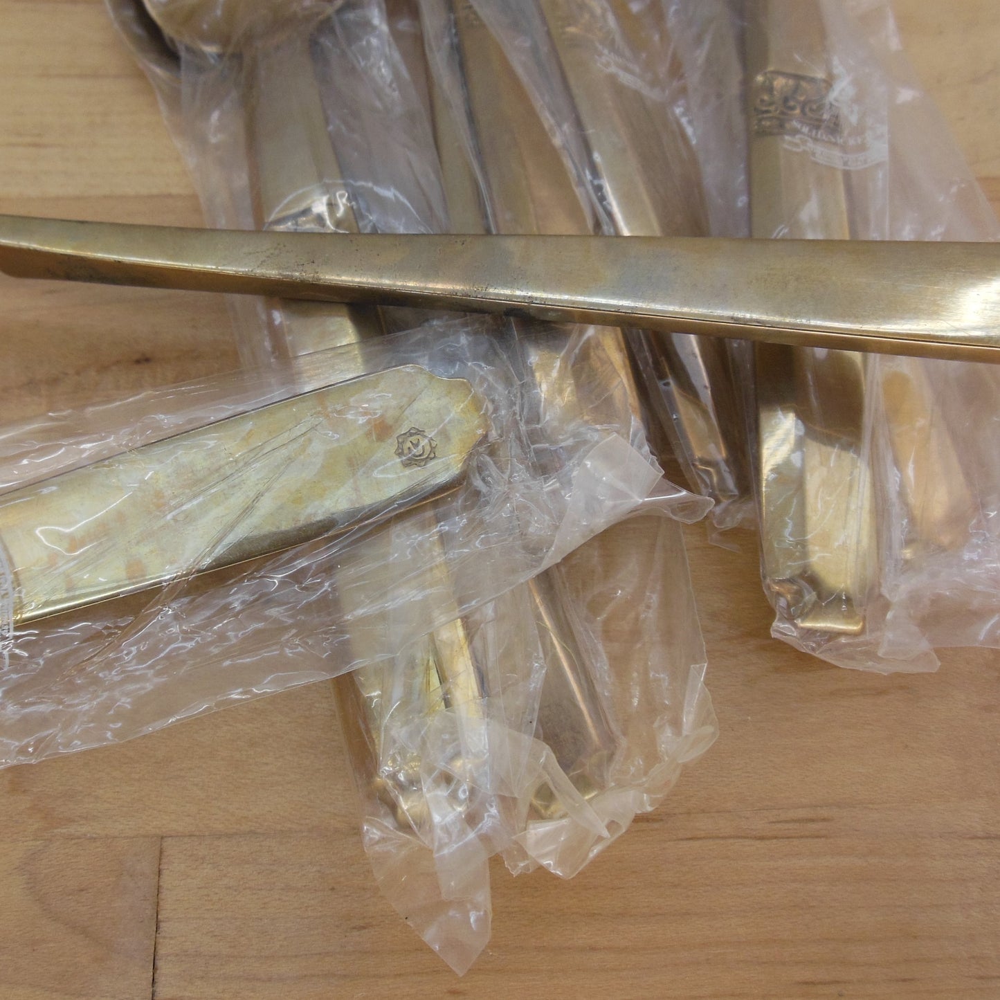 Thailand Nickel Bronze Flatware Dessert Serving Set For 8 Signed Boxed NOS Unknown Stamped Maker