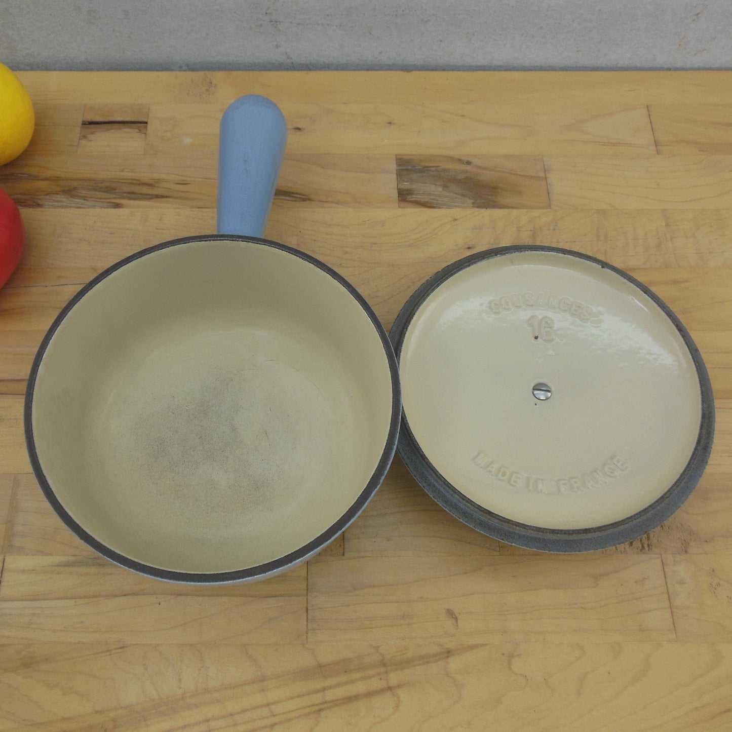 Cousances France #16 Blue Cast Iron 1 Quart Saucepan & Lid Le Creuset Used