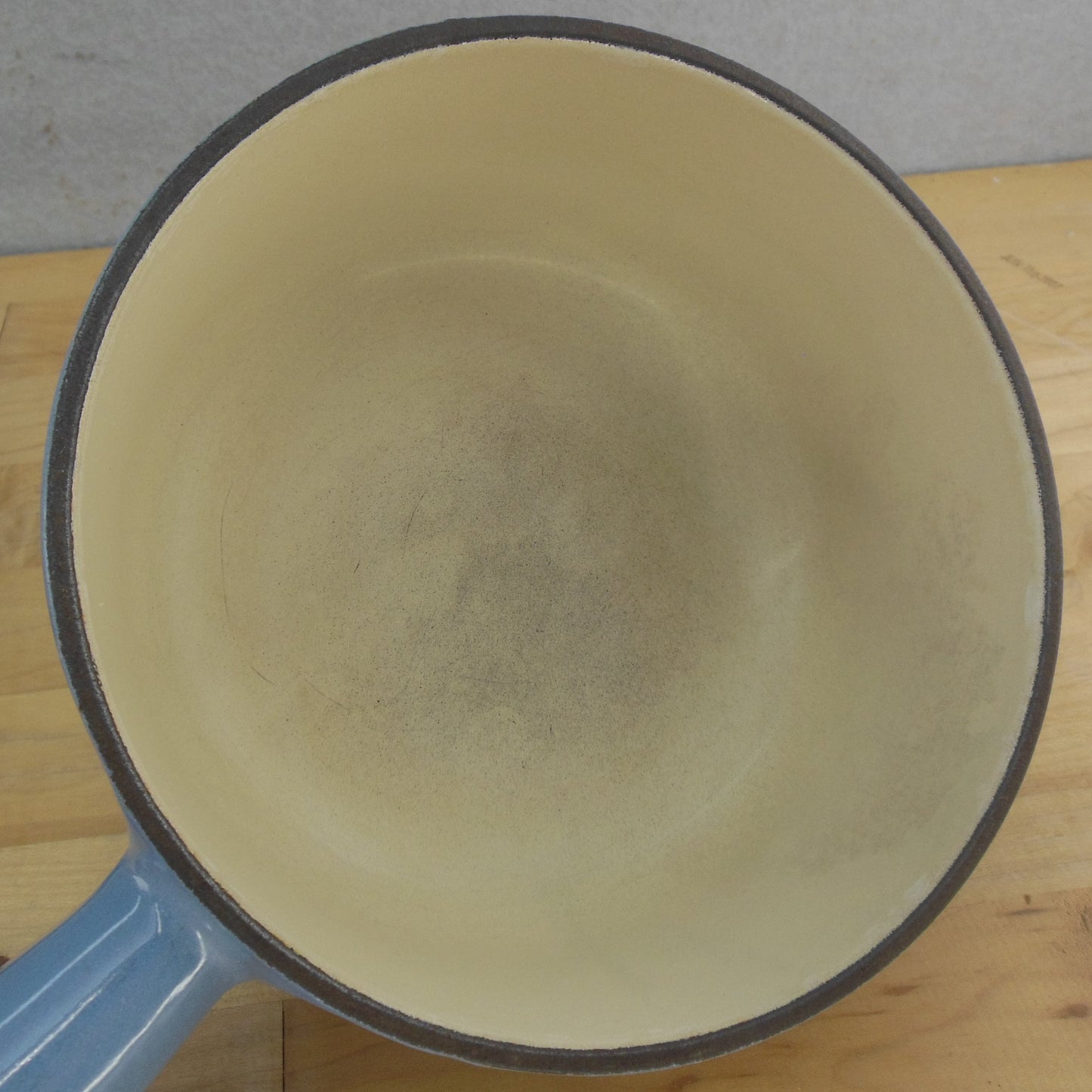 Cousances France #16 Blue Cast Iron 1 Quart Saucepan & Lid Le Creuset Beige