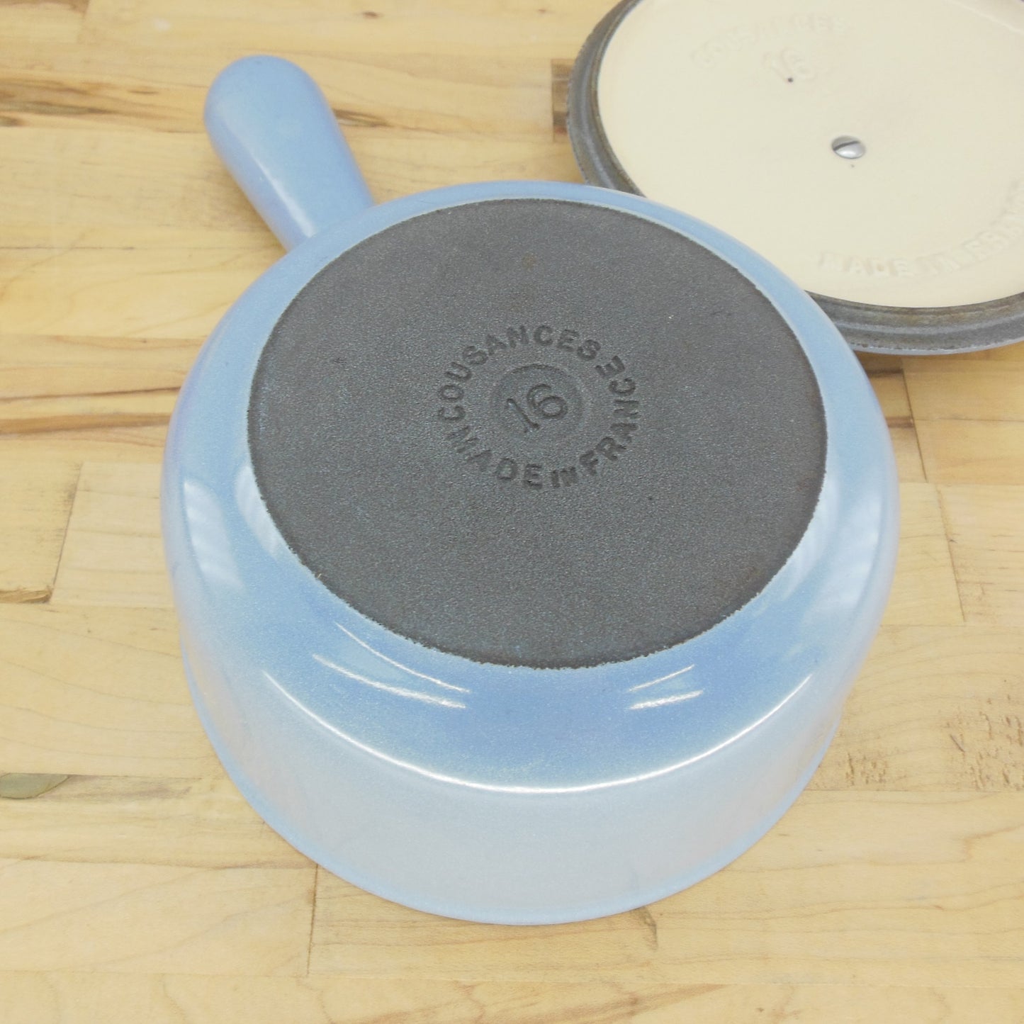 Cousances France #16 Blue Cast Iron 1 Quart Saucepan & Lid Le Creuset Bottom