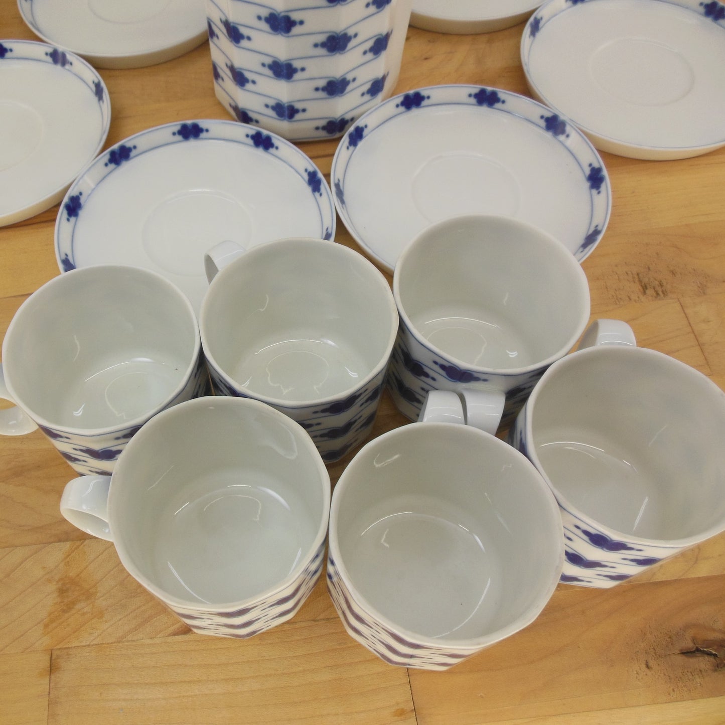 Rosenthal Studio Line Tapio Wirkkala Corinth Coffee Pot & 6 Demitasse Cup Saucers Blue White