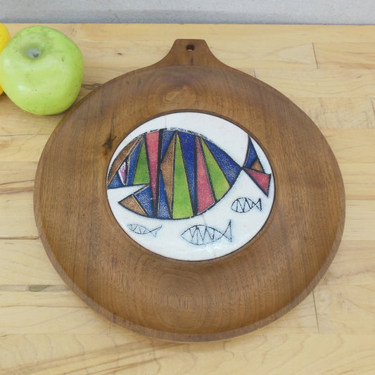 MCM Enamel Copper Walnut Cheese Serving Board Geometric Fish