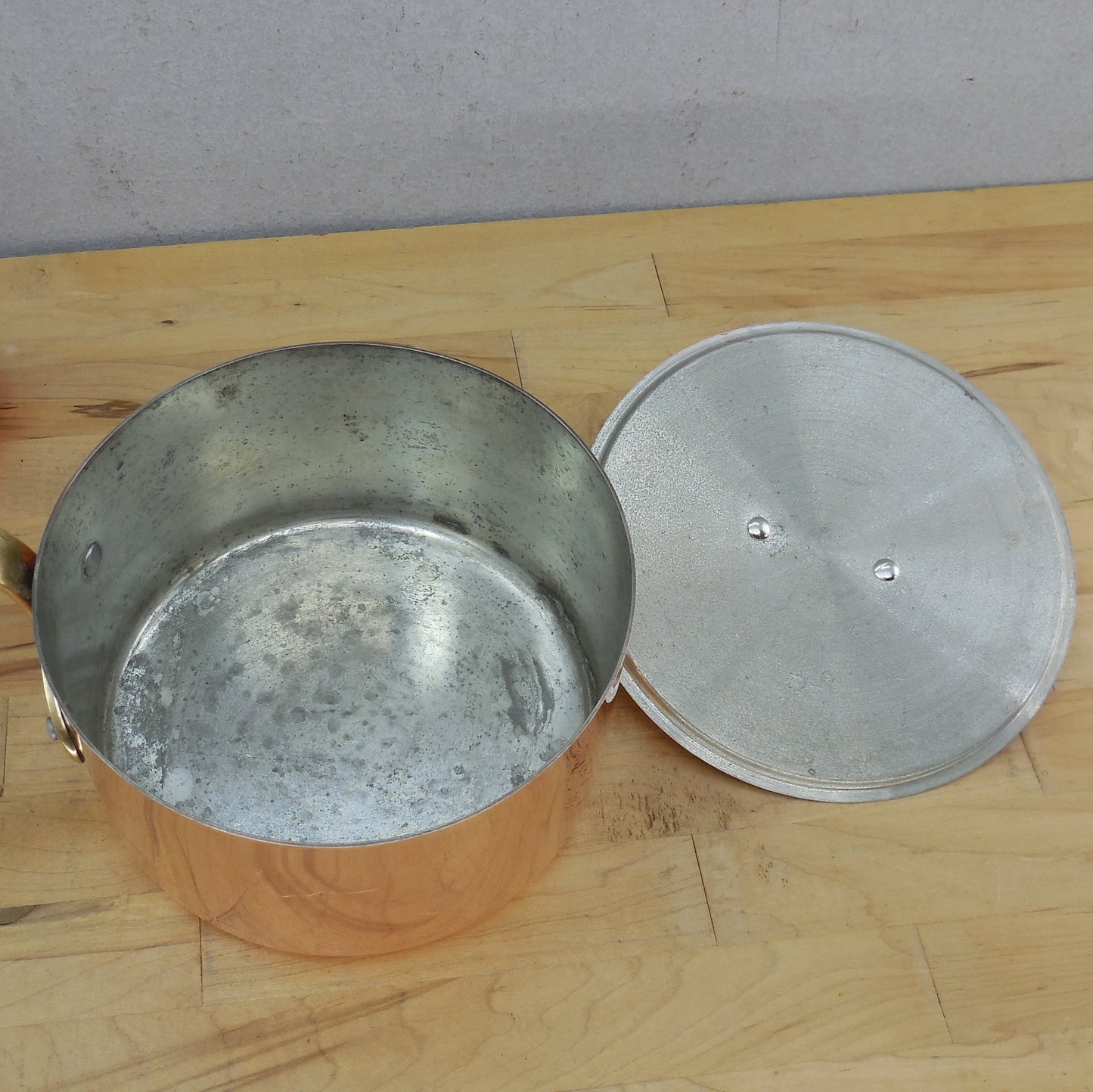 Unbranded Italy Copper Tin 2 Quart Saucepan & Lid Brass Handle Lined