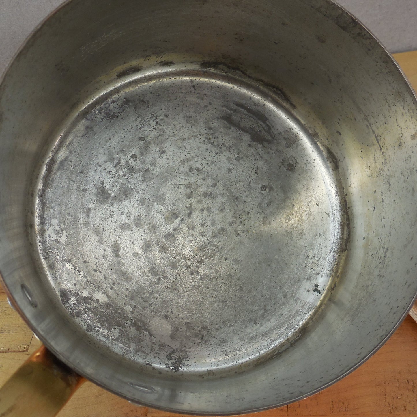 Unbranded Italy Copper Tin 2 Quart Saucepan & Lid Brass Handle Interior