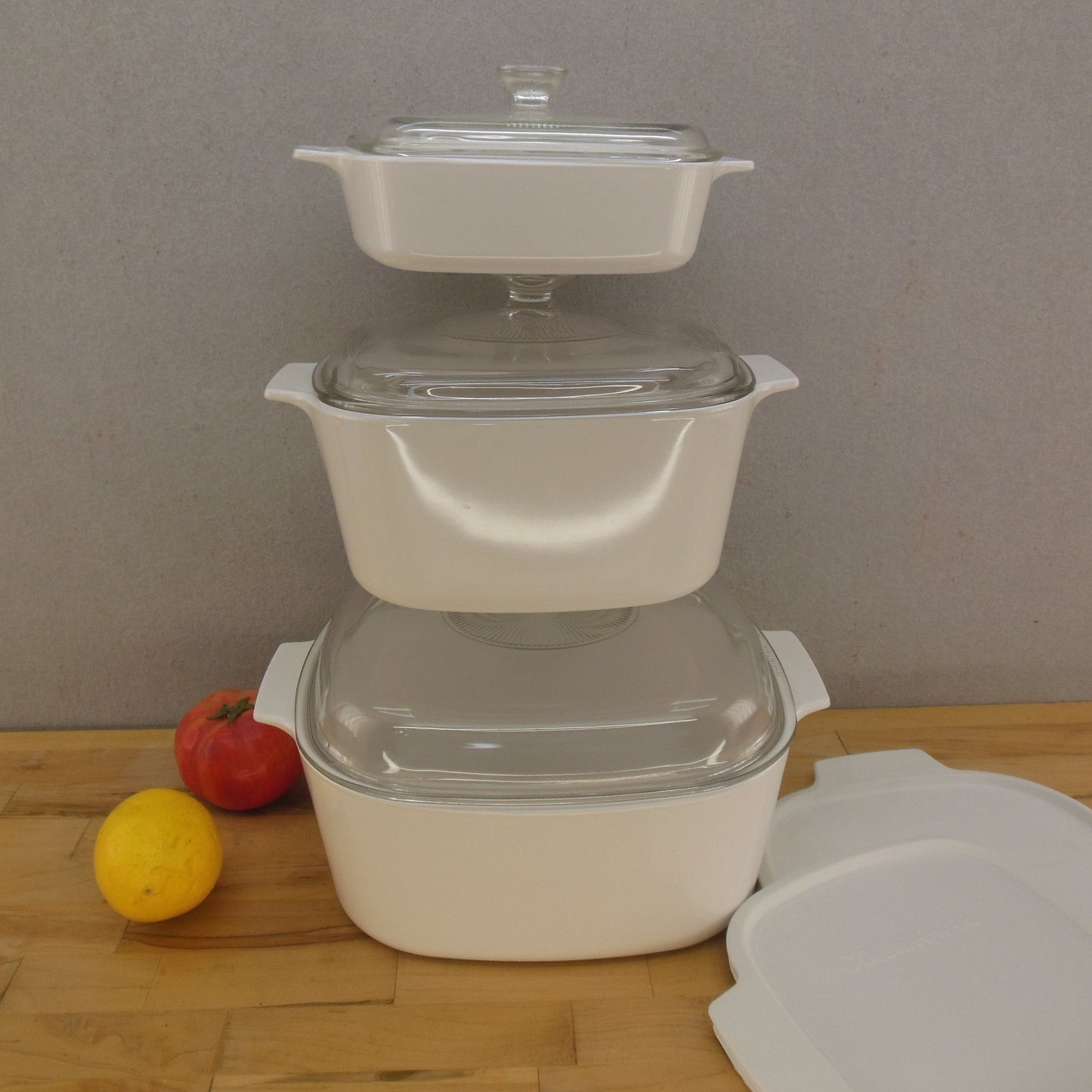 Corning Ware All White Casserole Dish Lid 3 Set - 1, 3, 5 Quart