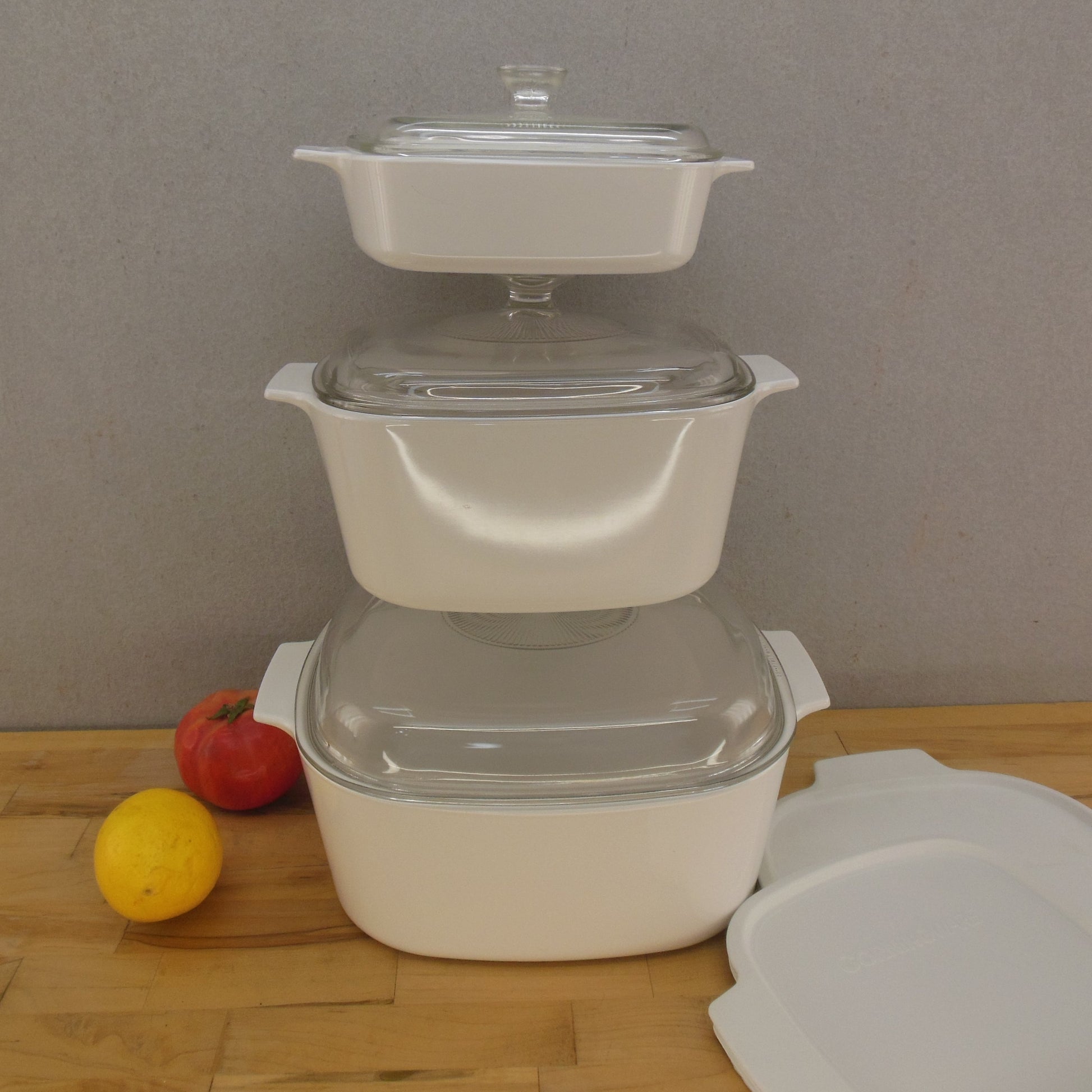 Corning Ware All White Casserole Dish Lid 3 Set - 1, 3, 5 Quart