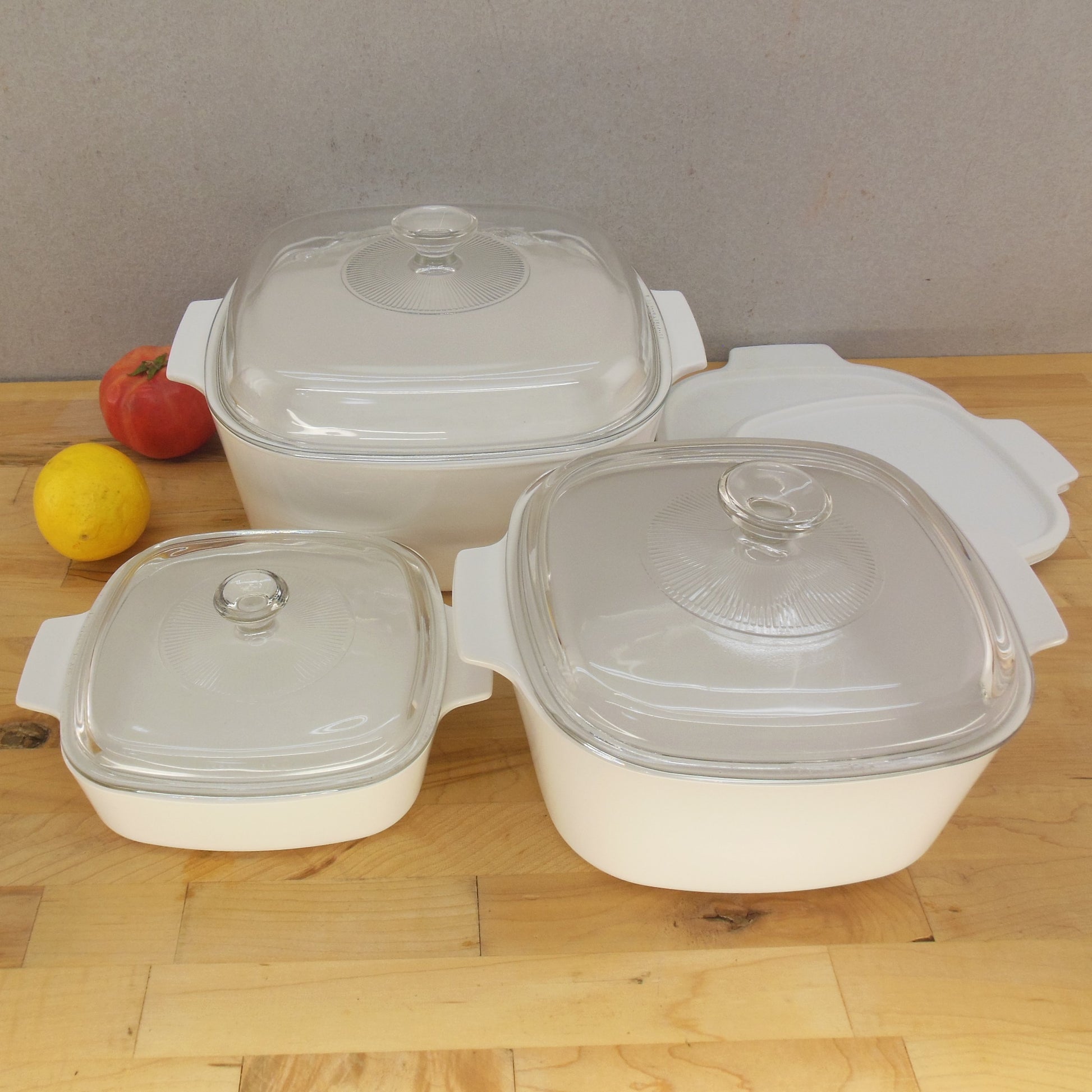 Corning Ware All White Casserole Dish Lid 3 Set - 1, 3, 5 Quart Vintage