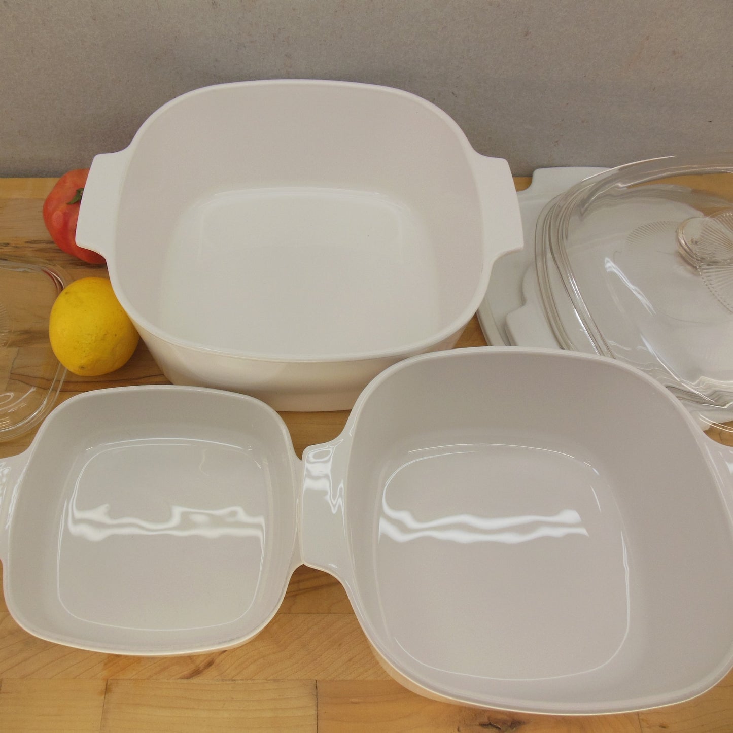 Corning Ware All White Casserole Dish Lid 3 Set - 1, 3, 5 Quart Pyroceram
