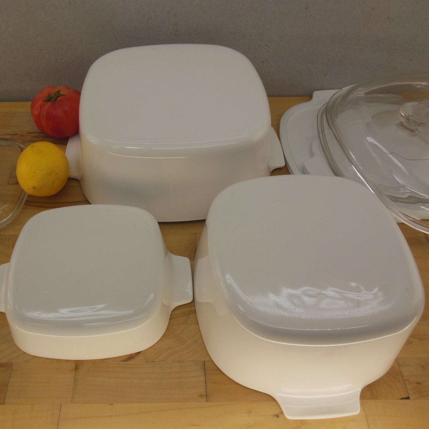 Corning Ware All White Casserole Dish Lid 3 Set - 1, 3, 5 Quart Used