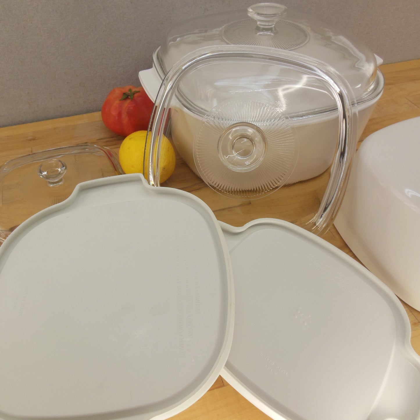 Corning Ware All White Casserole Dish Glass Lid 3 Set - 1, 3, 5 Quart