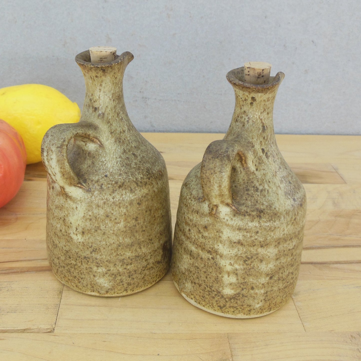 Martin Homer Studio Pottery Oil Vinegar Cruet Pair 5" Vintage