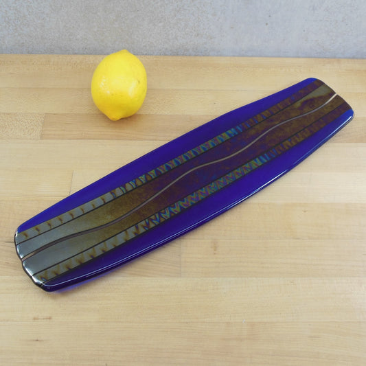 Chris Paulson Signed 1999 Glass Blue Iridescent Classic Sushi Tray